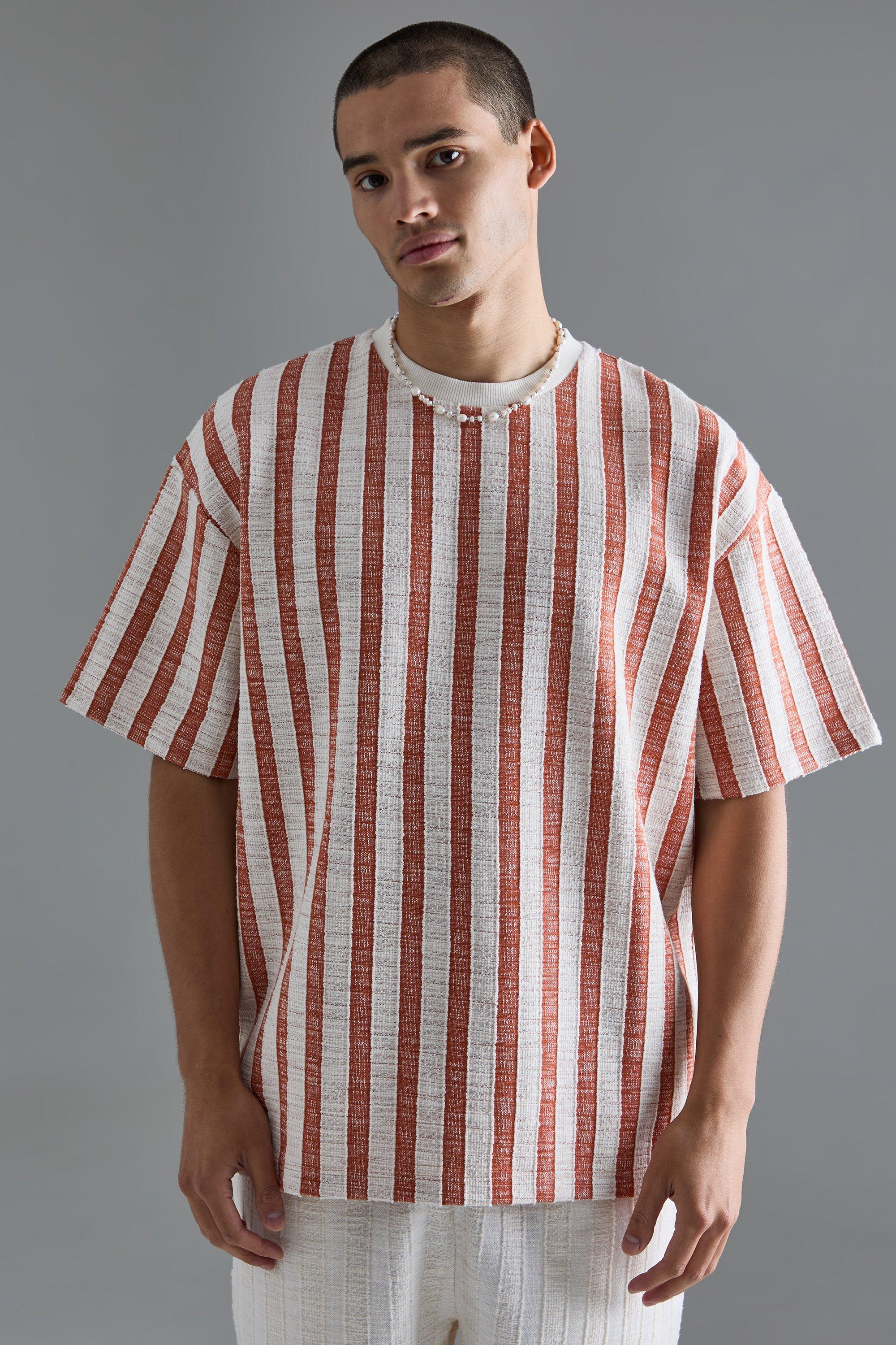 Mens Multi Oversized Textured Stripe T-shirt, Multi