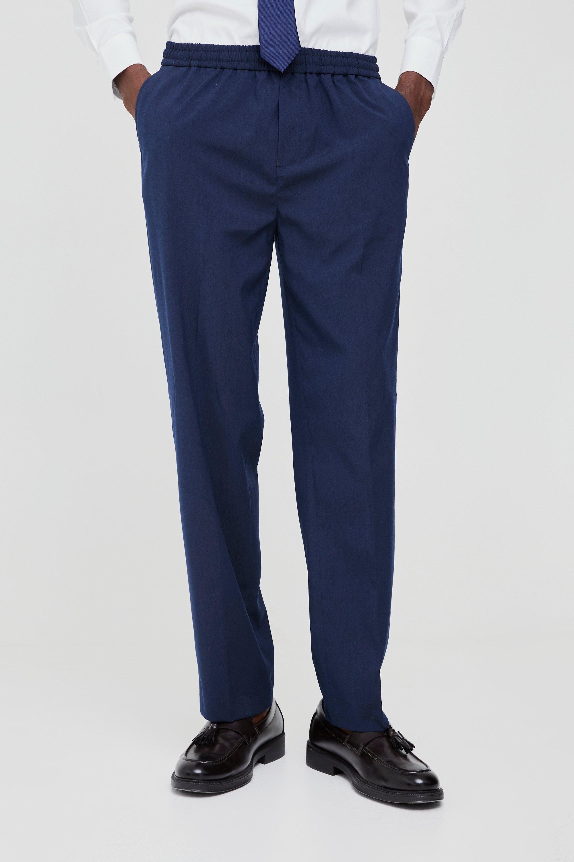Pantaloni sartoriali dritti con vita elasticizzata, Navy