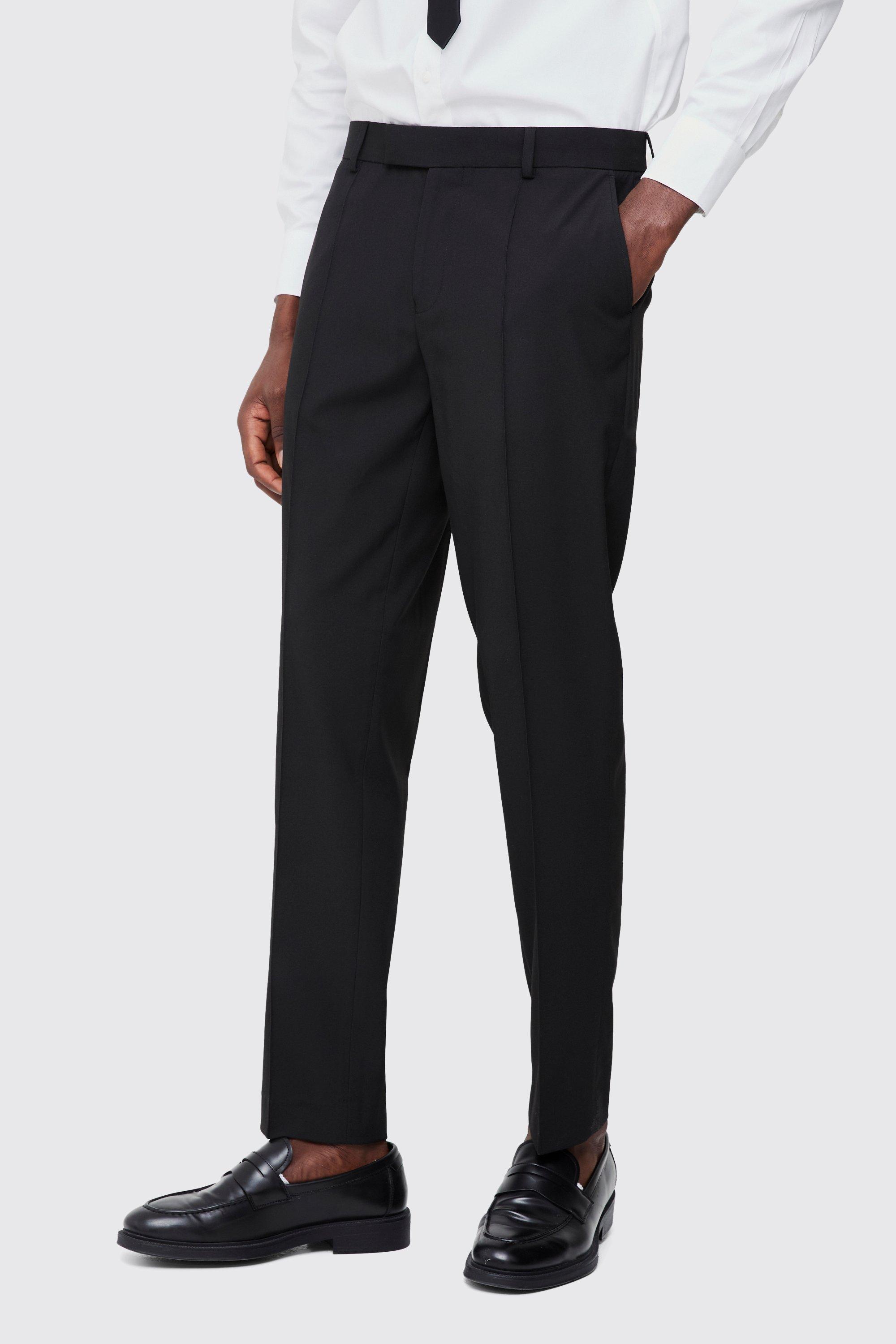 Mens Black Fixed Waist Slim Pintuck Tailored Trousers, Black