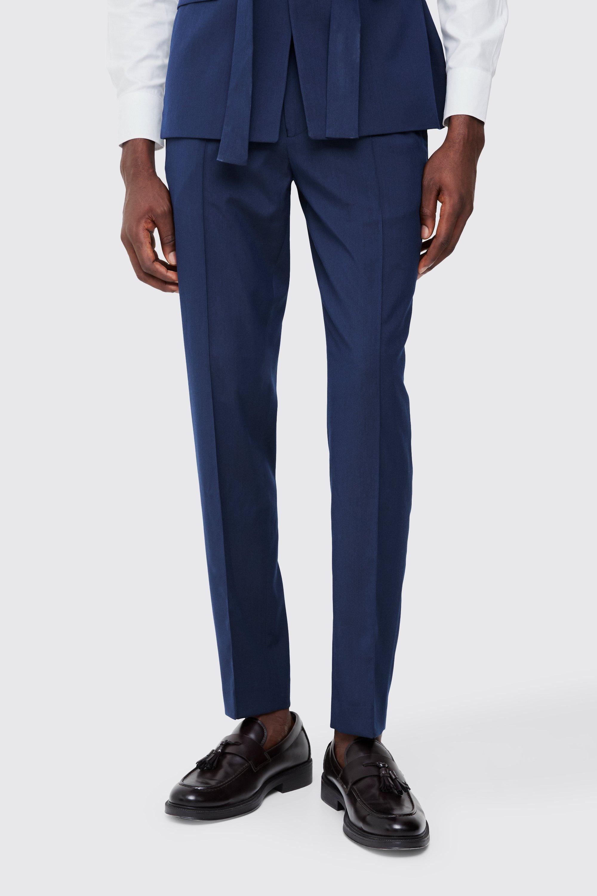 Pantaloni sartoriali Slim Fit con nervature e vita fissa, Navy