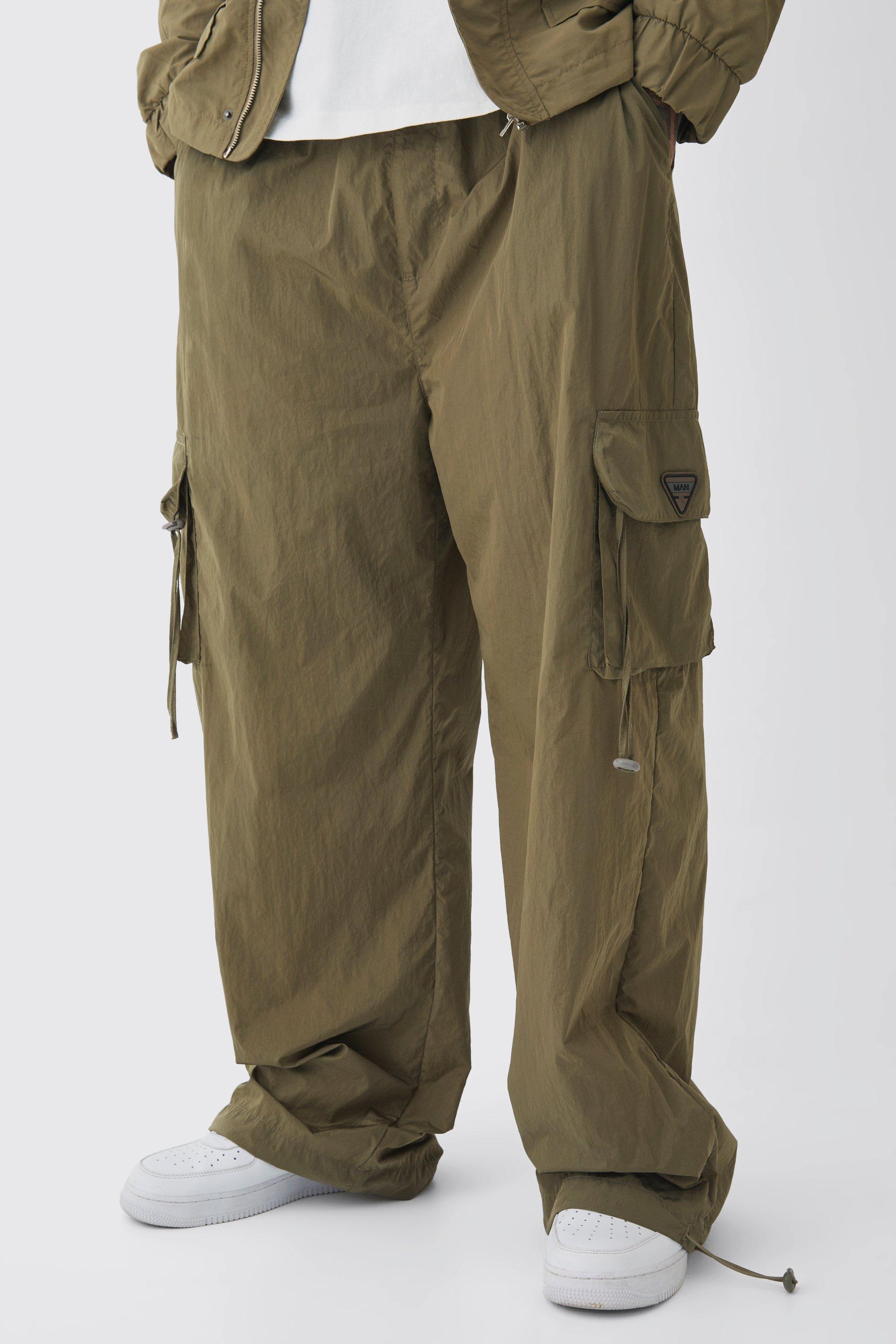 Pantaloni Cargo Tall da paracadutista in nylon effetto goffrato color kaki, Verde