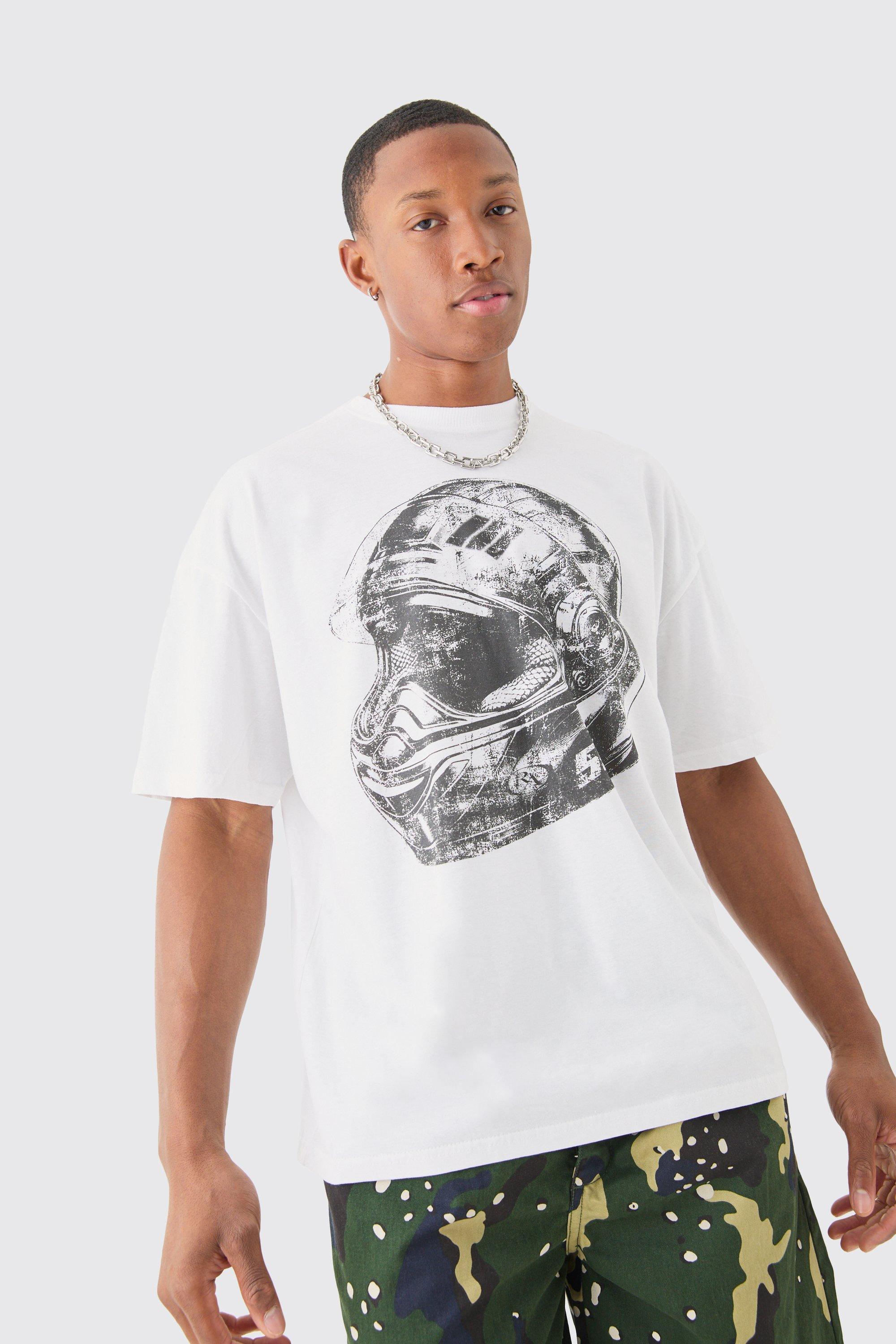 Image of Oversized Moto Helmet Printed T-shirt, Bianco