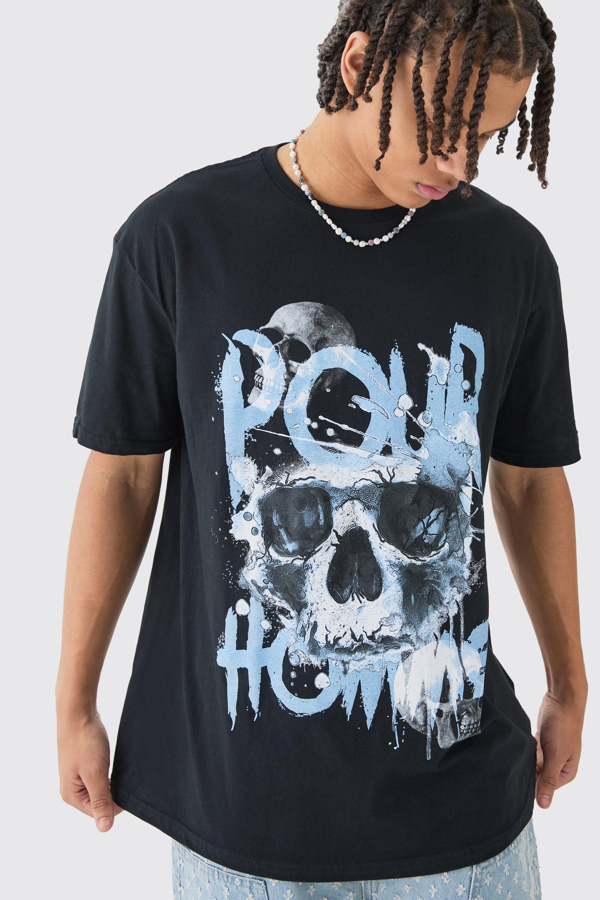 Image of Oversized Pour Homme Skull Print T-shirt, Nero