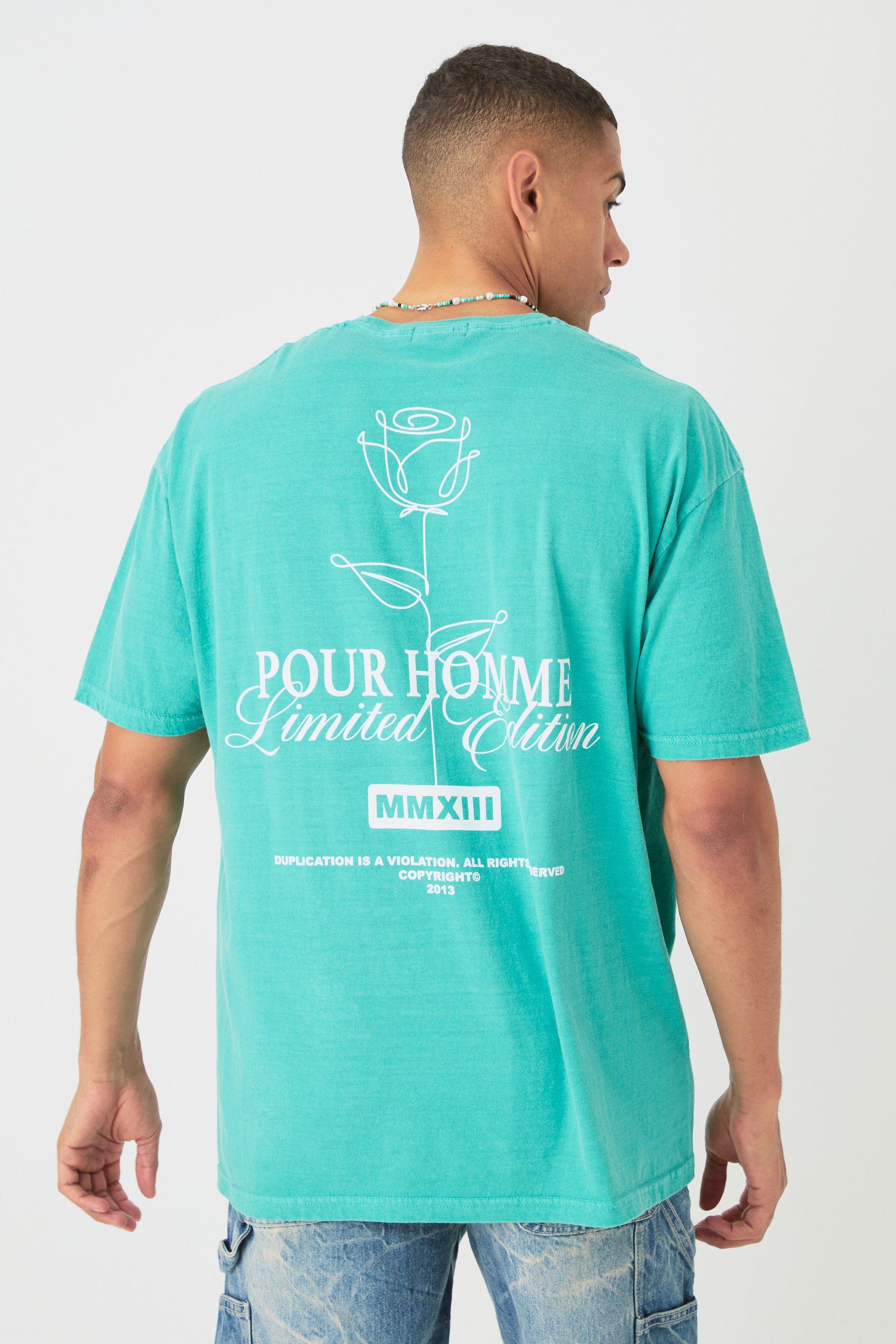 Image of Oversized Extended Neck Stencil Floral T-shirt, Verde