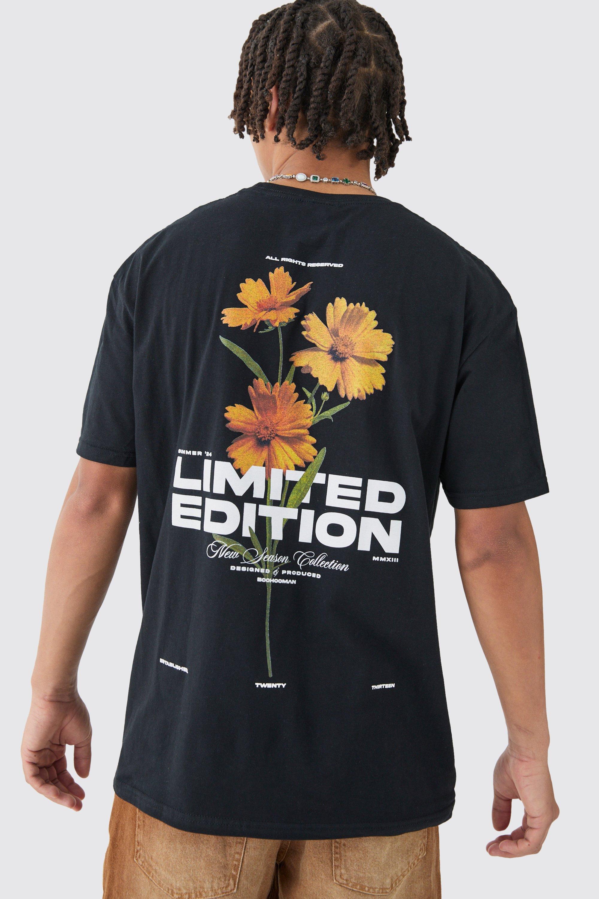 Image of Oversized Mmxiii Floral Print T-shirt, Nero