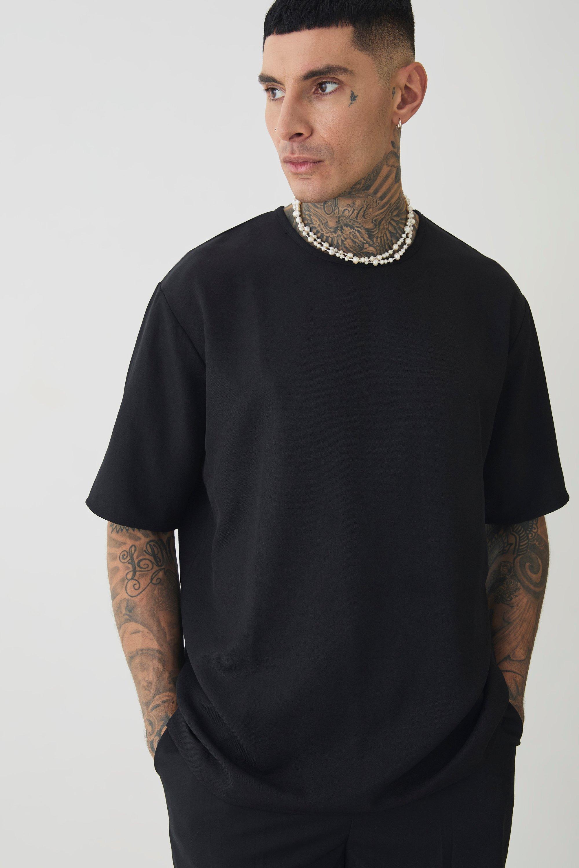 Mens Tall Oversized Linen T-shirt In Black, Black