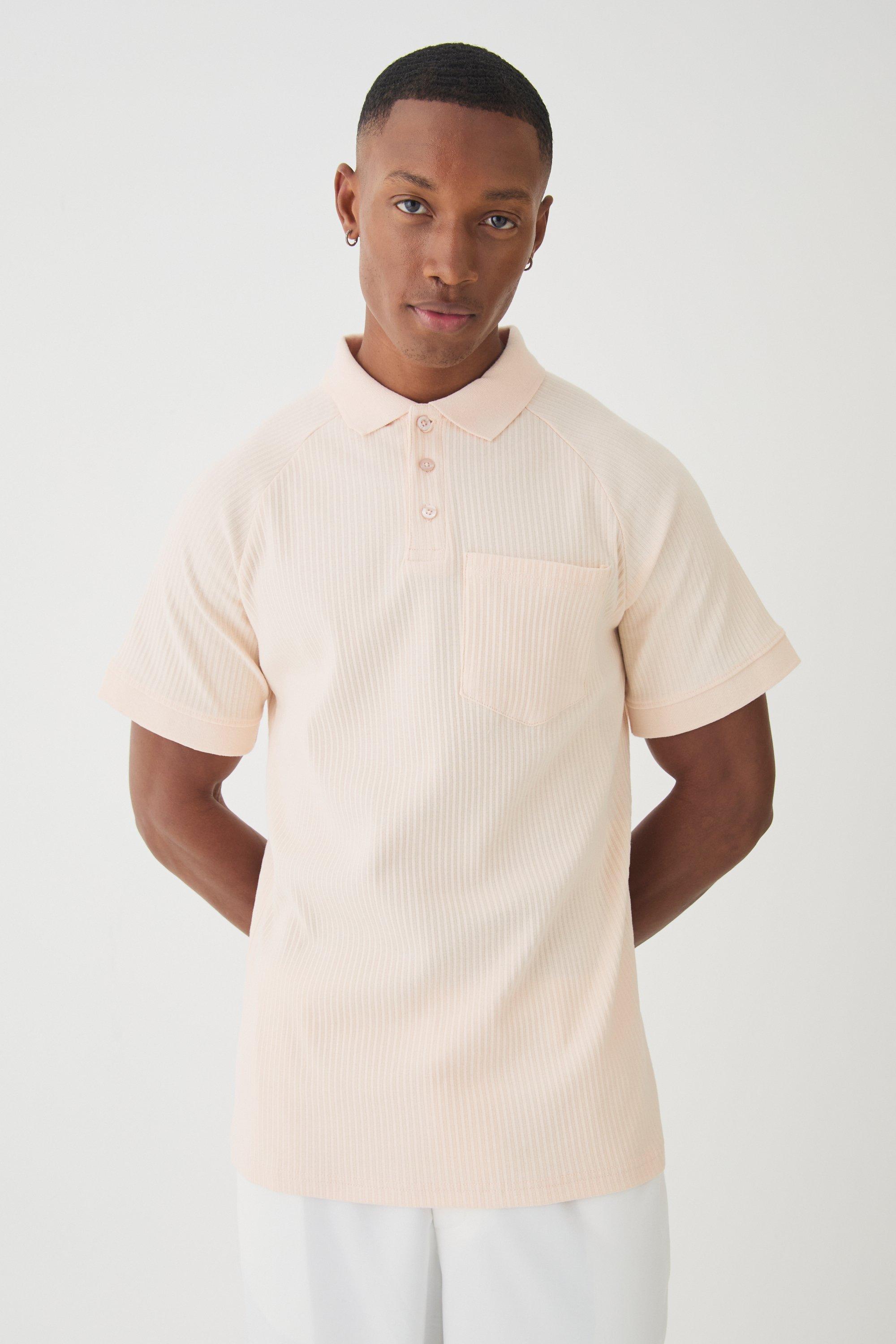 Mens Orange Jersey Rib Button Up Pocket Polo, Orange