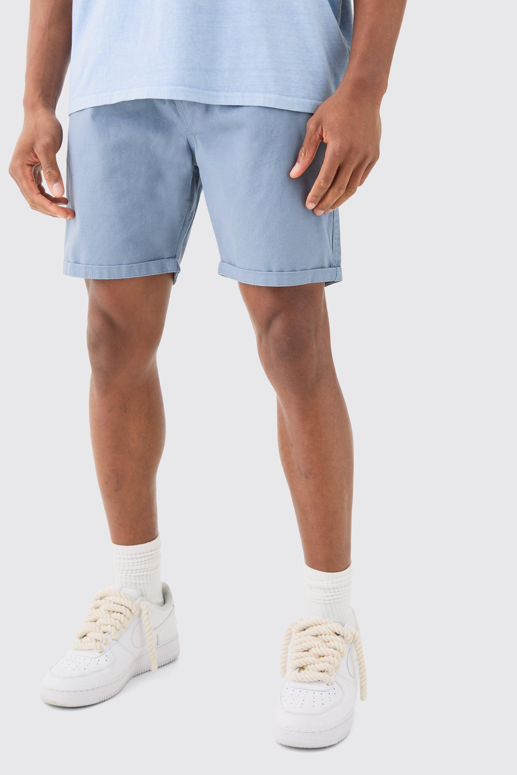 Image of Slim Fit Elastic Waist Bermuda Shorts, Azzurro