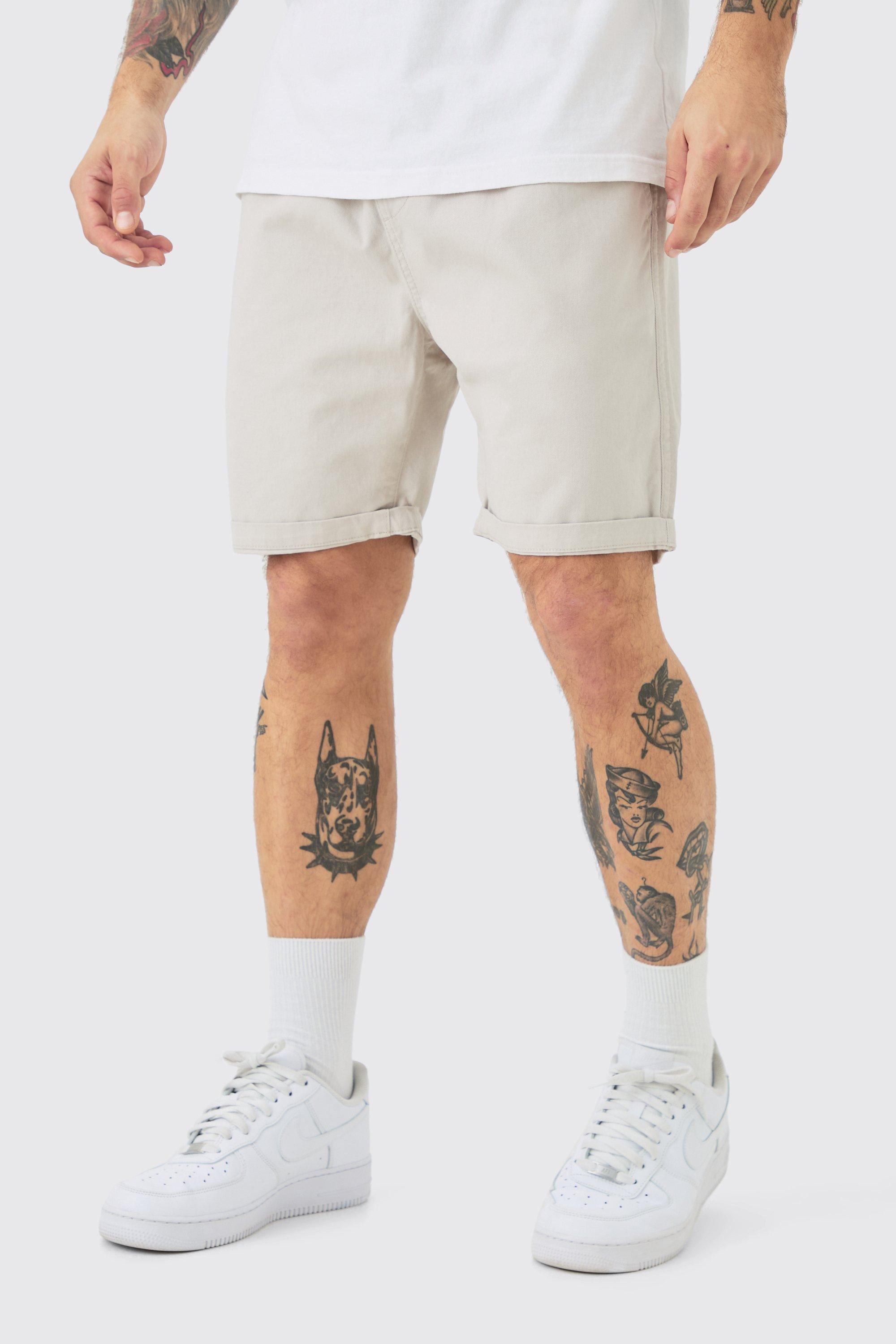 Image of Slim Fit Elastic Waist Bermuda Shorts, Beige