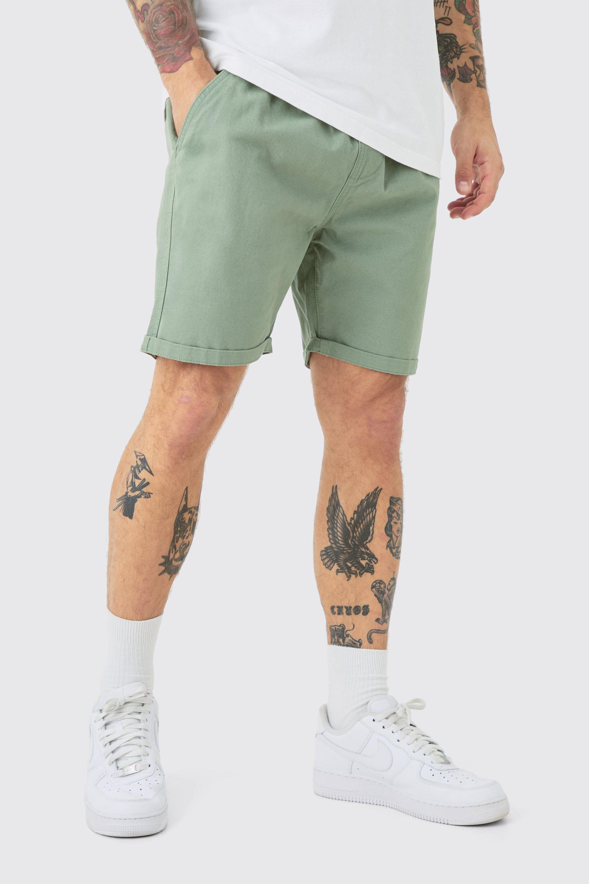 Image of Slim Fit Elastic Waist Bermuda Shorts, Verde