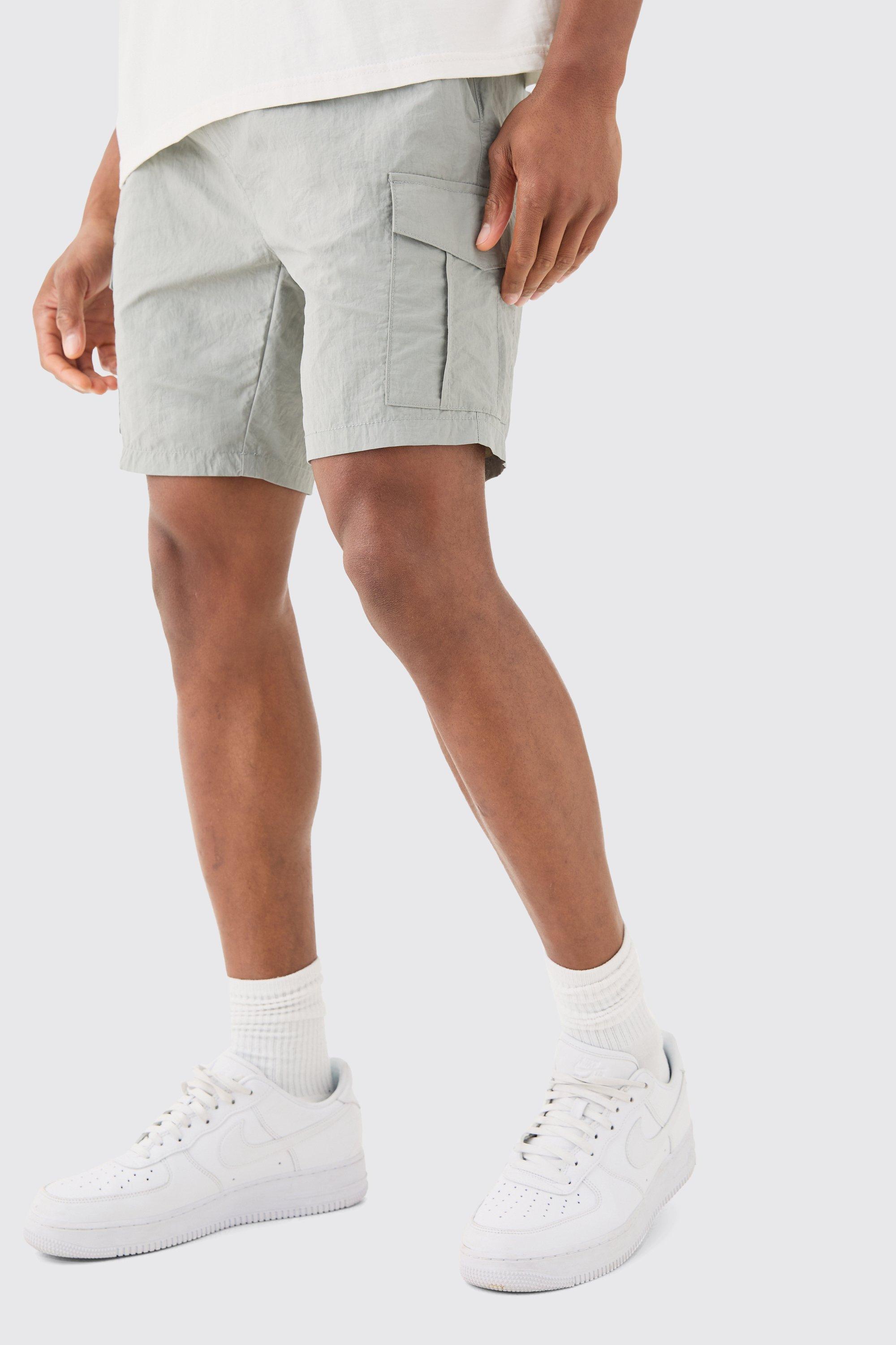 Image of Slim Fit Elastic Waist Cargo Shorts, Grigio