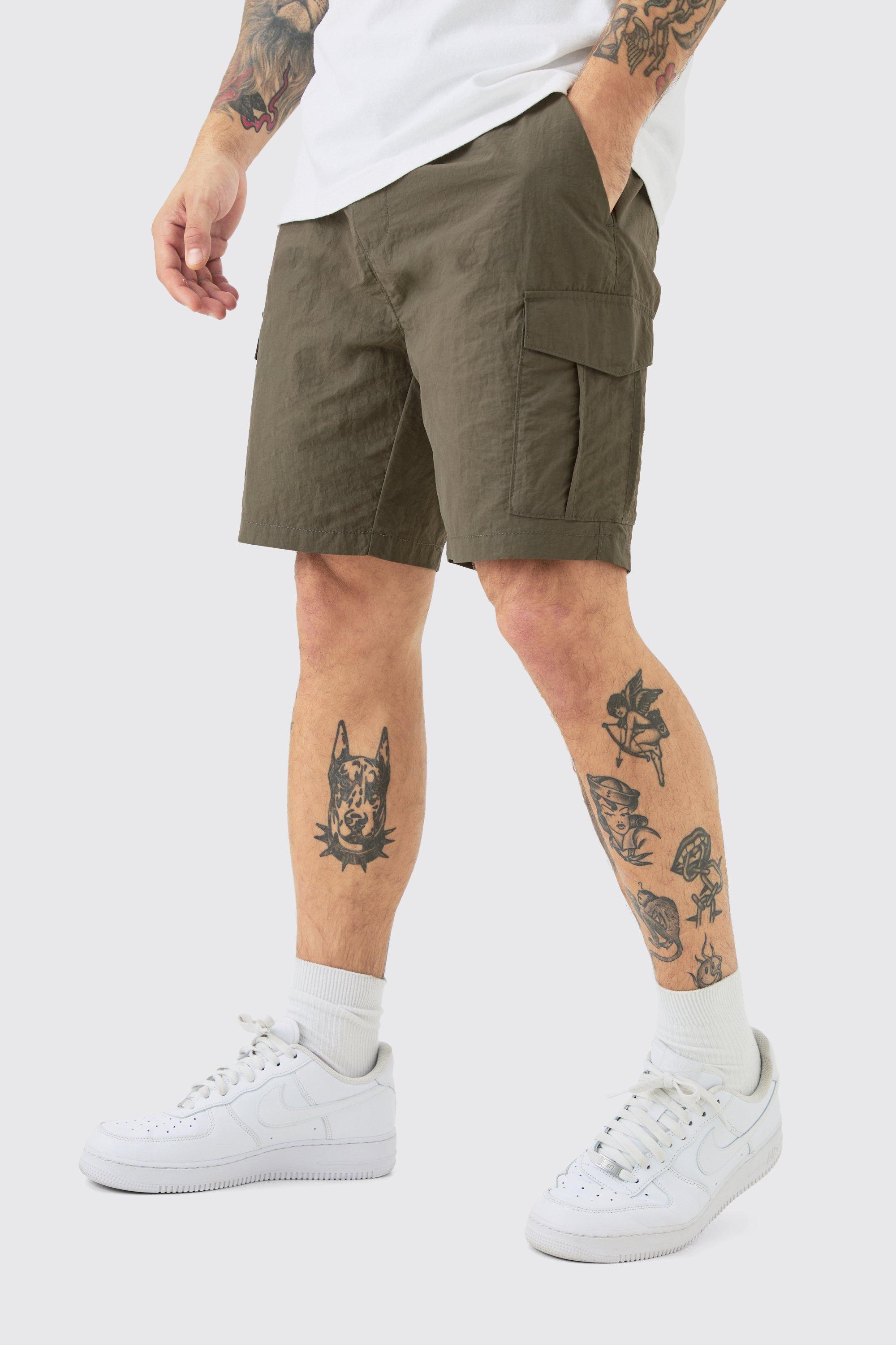 Image of Slim Fit Elastic Waist Cargo Shorts, Verde