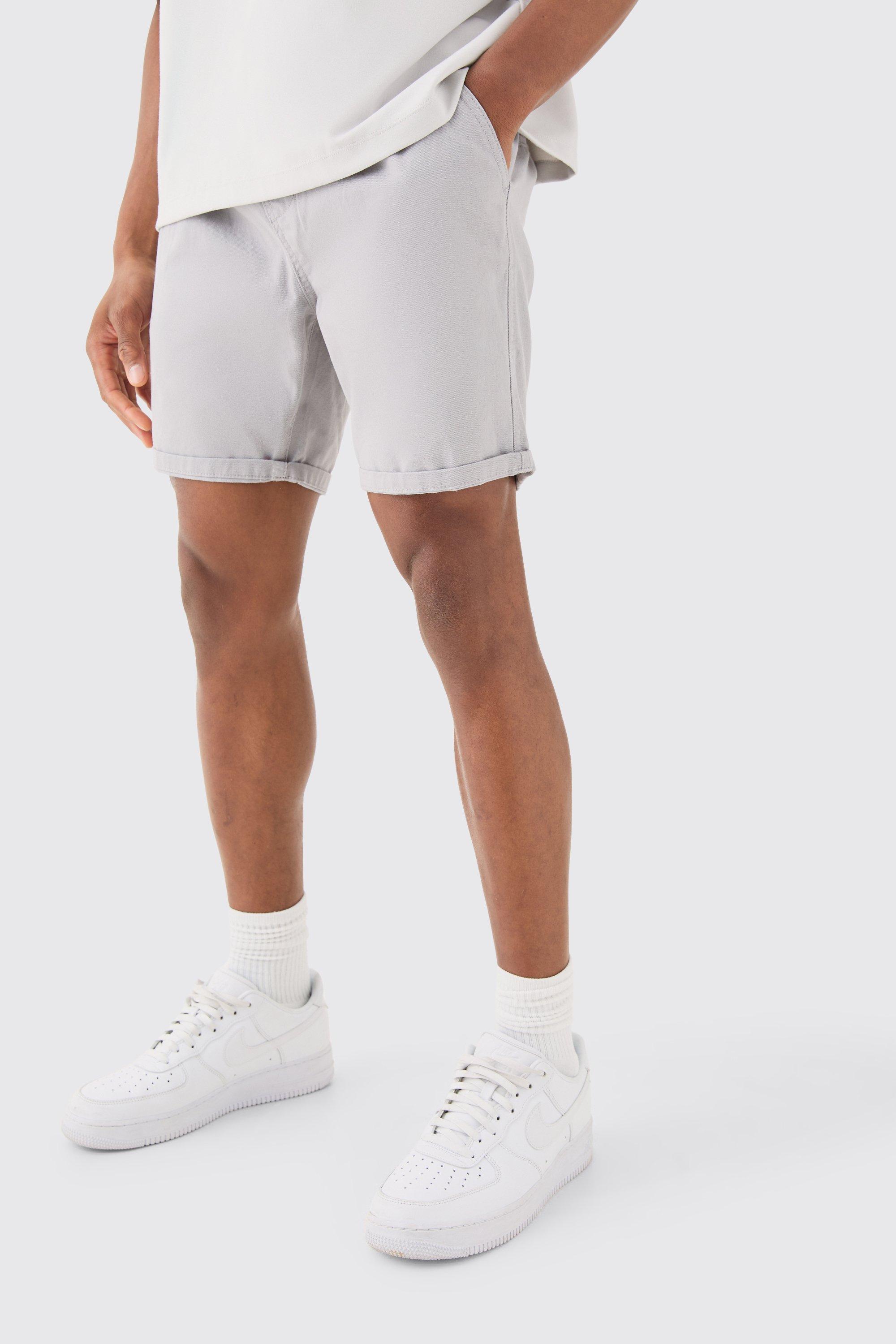 slim fit elastic waist bermuda shorts homme - gris - s, gris