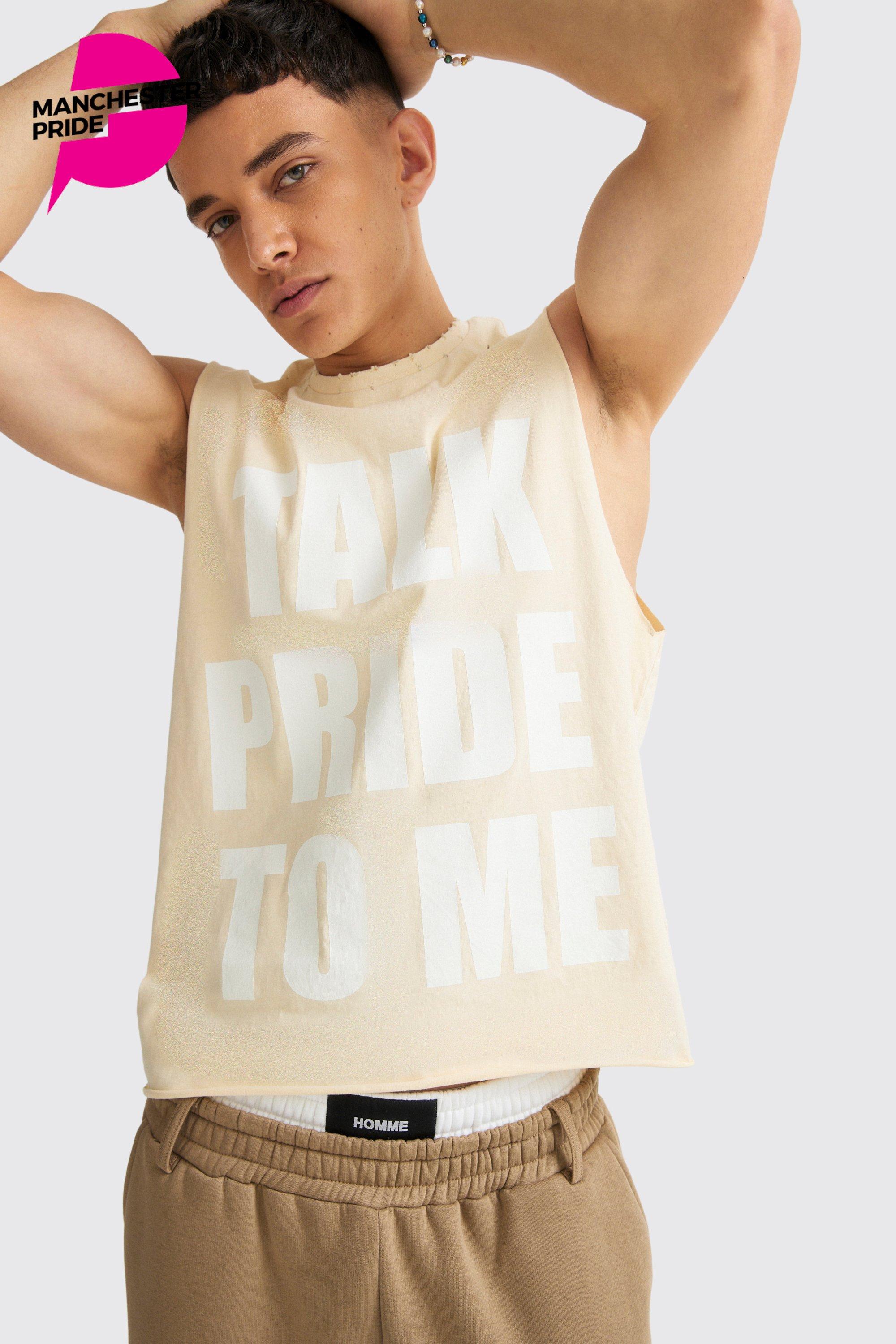 Image of Oversized Boxy Talk Pride To Me Distressed Tank, Beige
