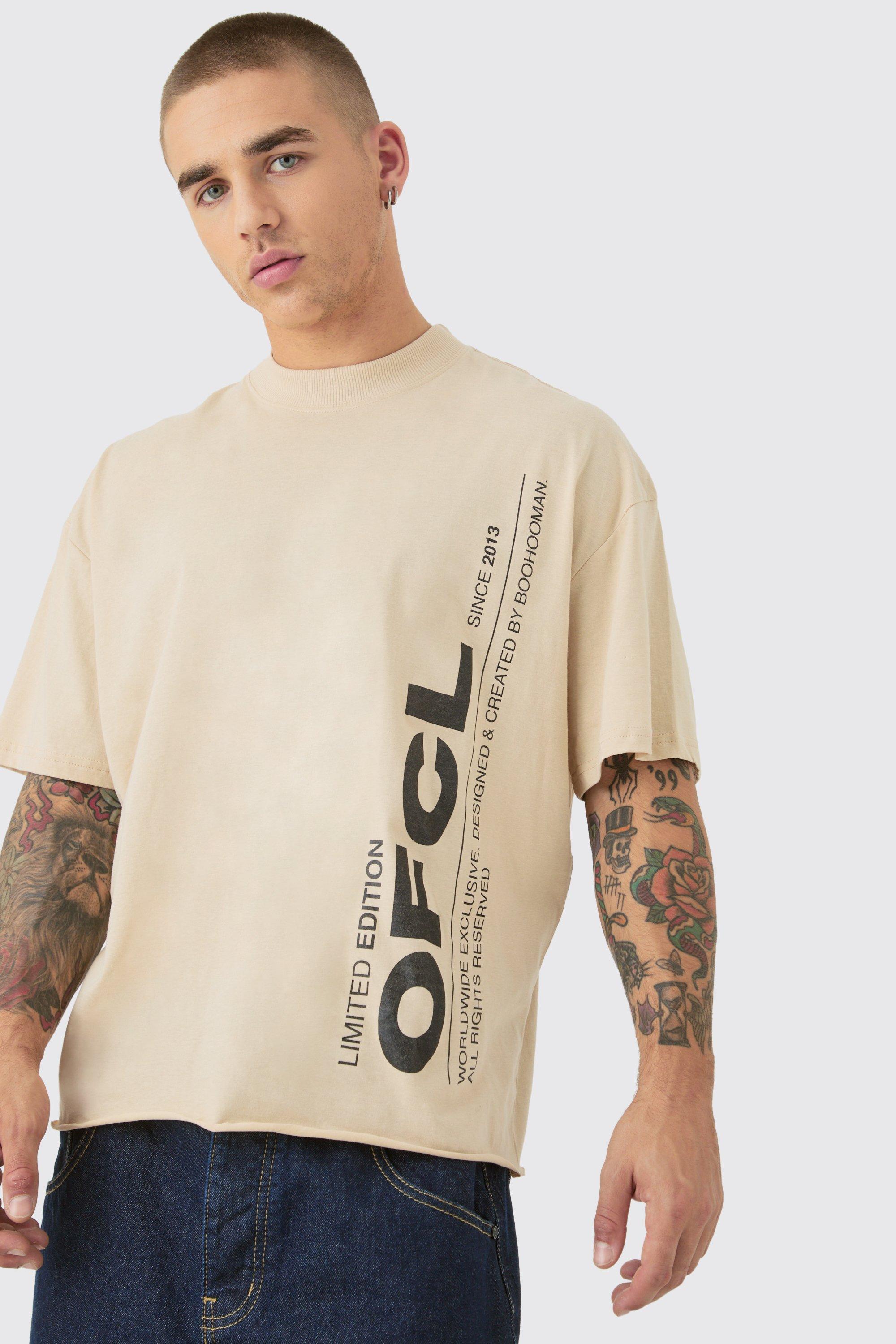 Image of Oversized Boxy Heavyweight Ofcl Text Graphic T-shirt, Beige