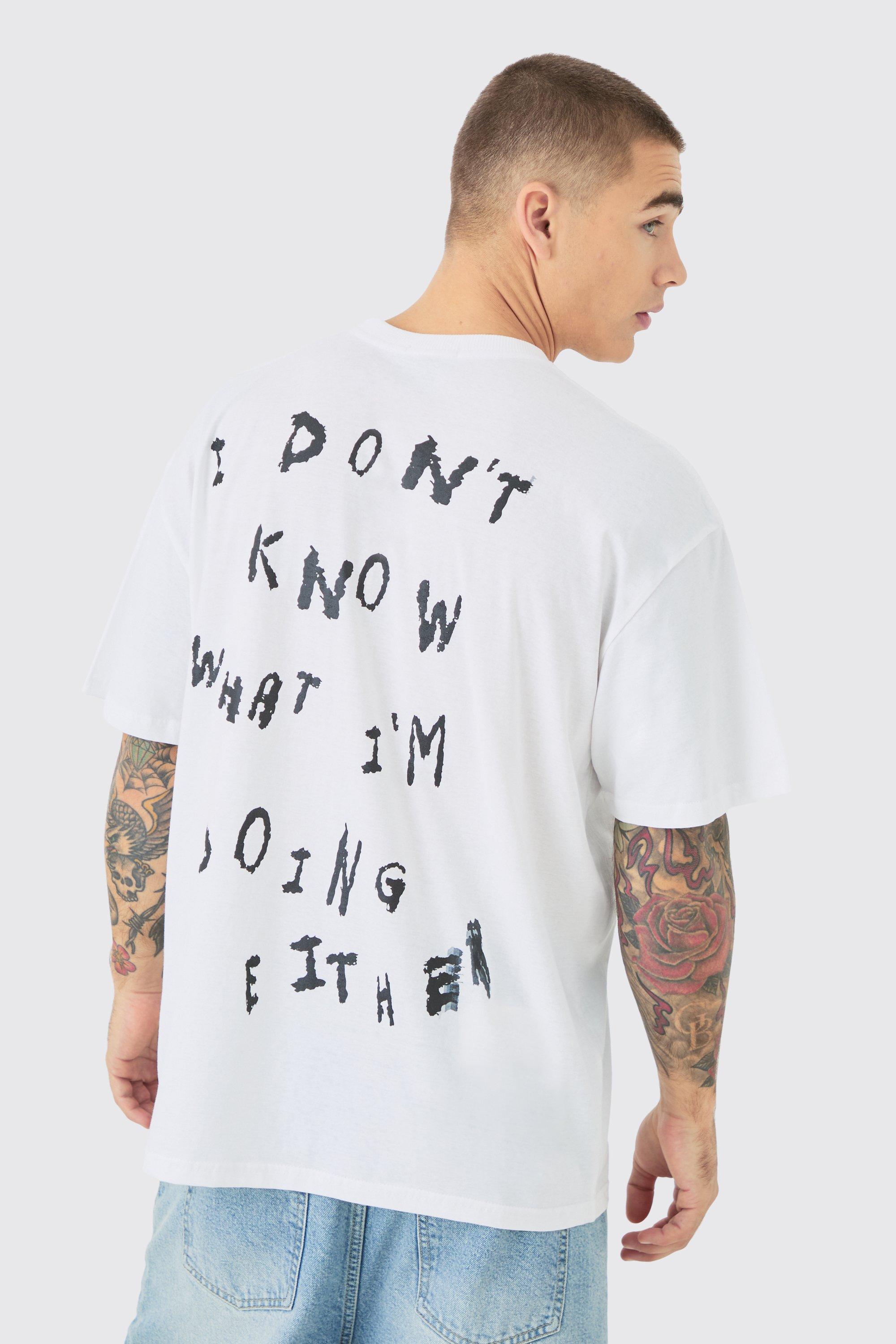 Image of Oversized Text Back Graphic T-shirt, Bianco