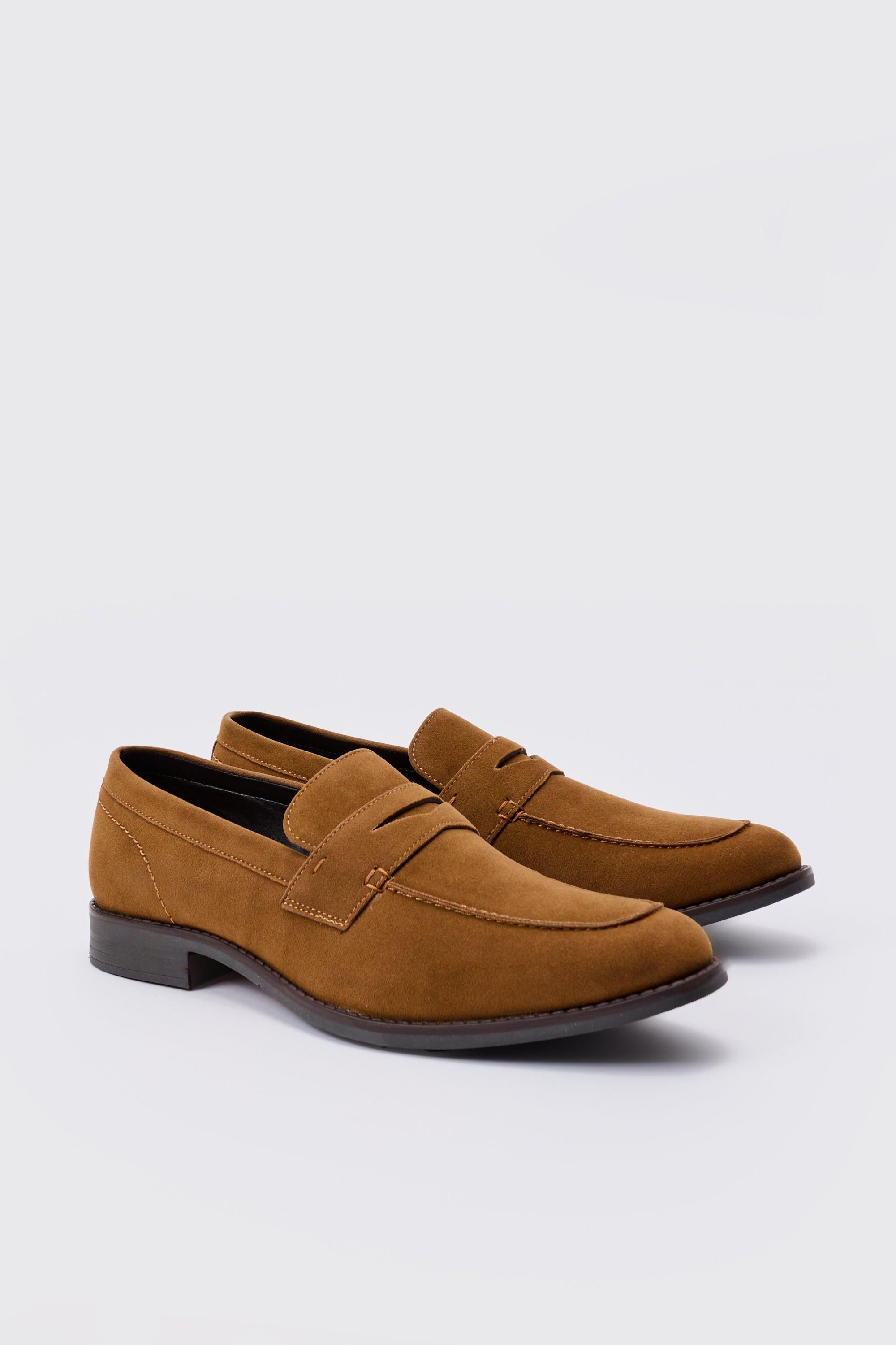 Mens Brown Faux Suede Loafer, Brown