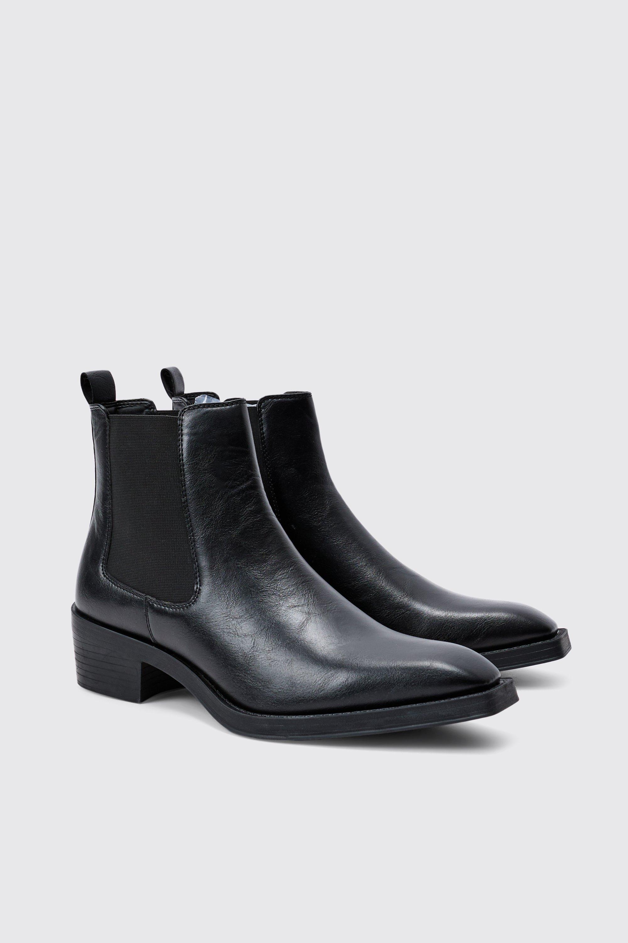 Mens Black Western Style Chelsea Boots, Black