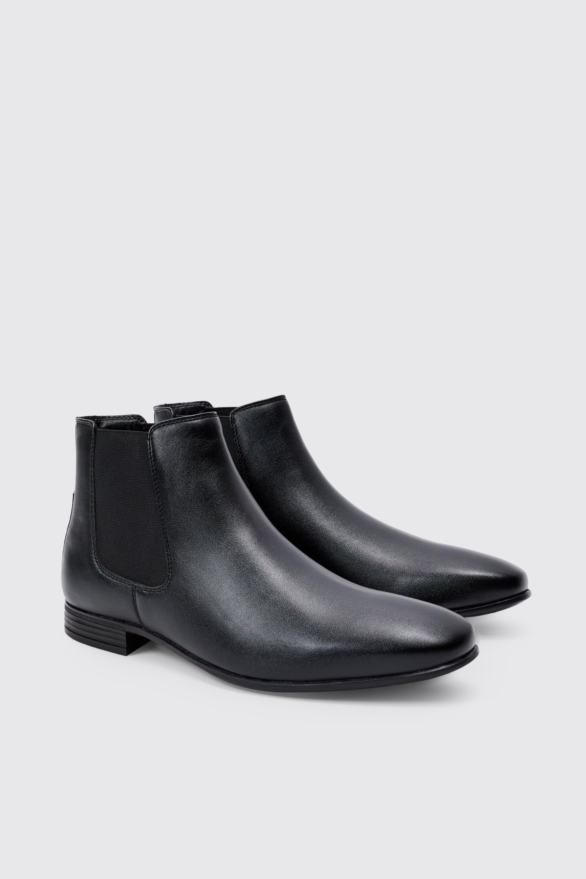 Mens Black Faux Leather Chelsea Boot, Black