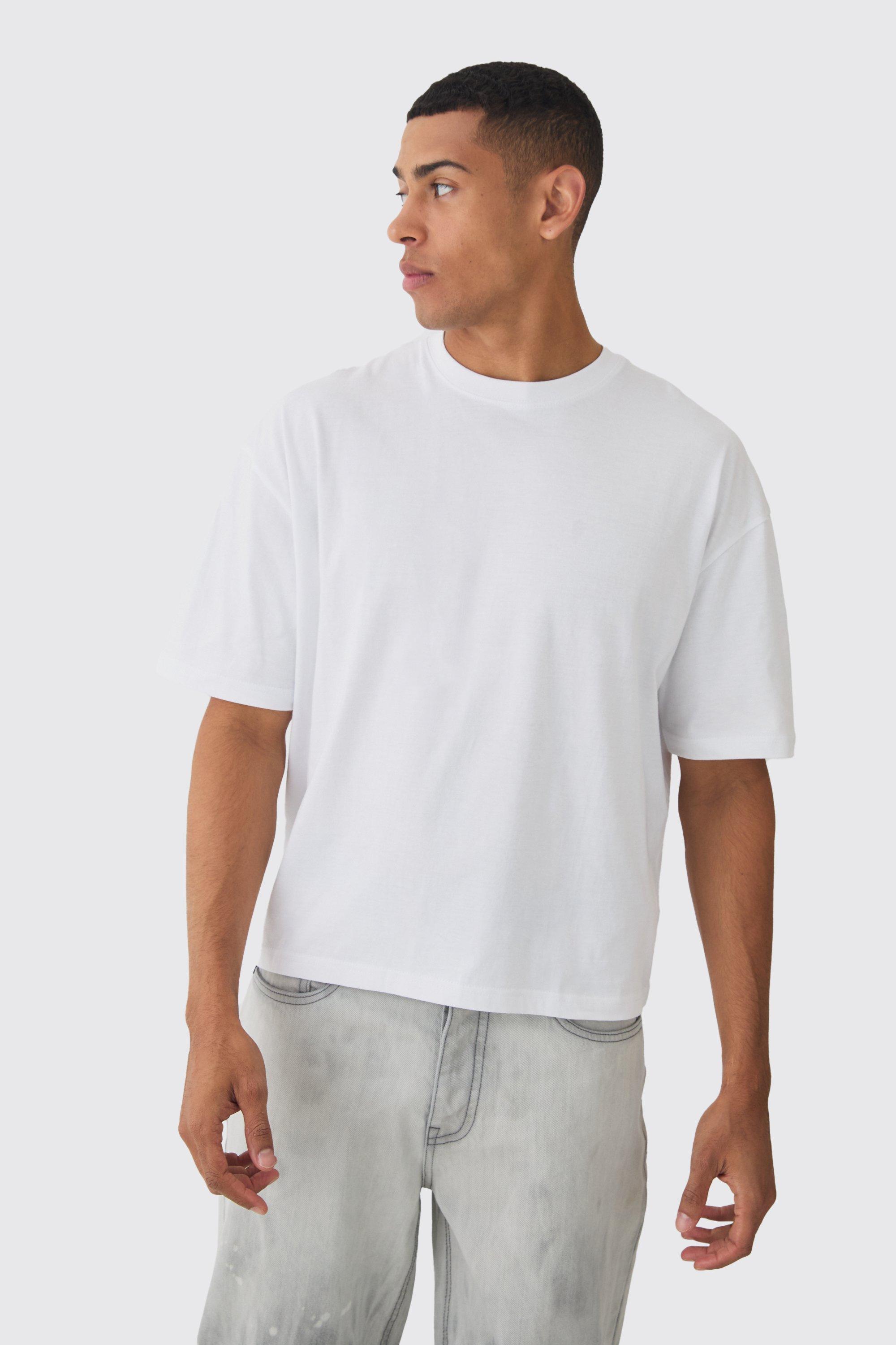 Mens White Oversized Boxy Basic T-shirt, White