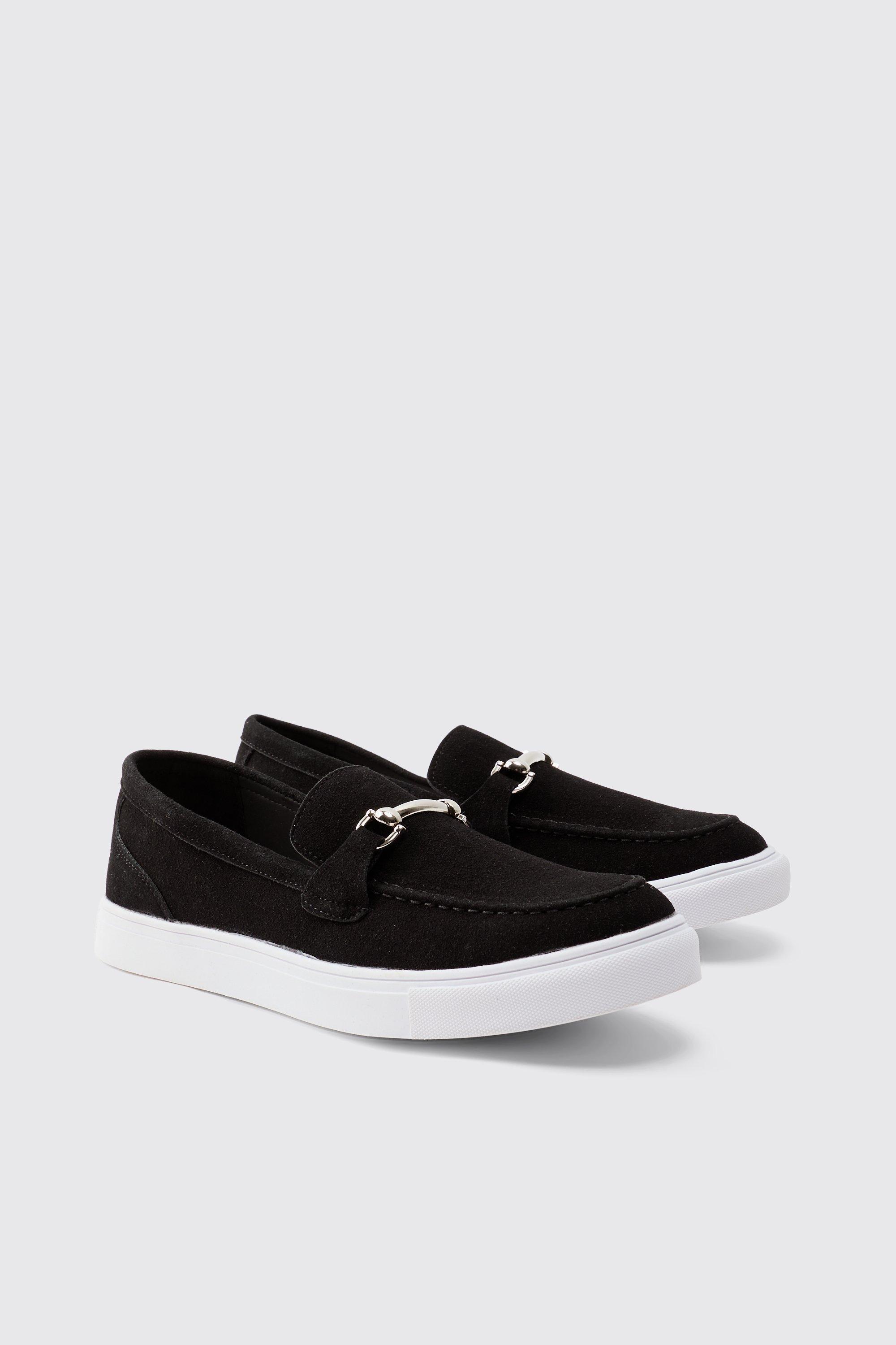 Mens Black Faux Suede Chunky Snaffle Loafer, Black