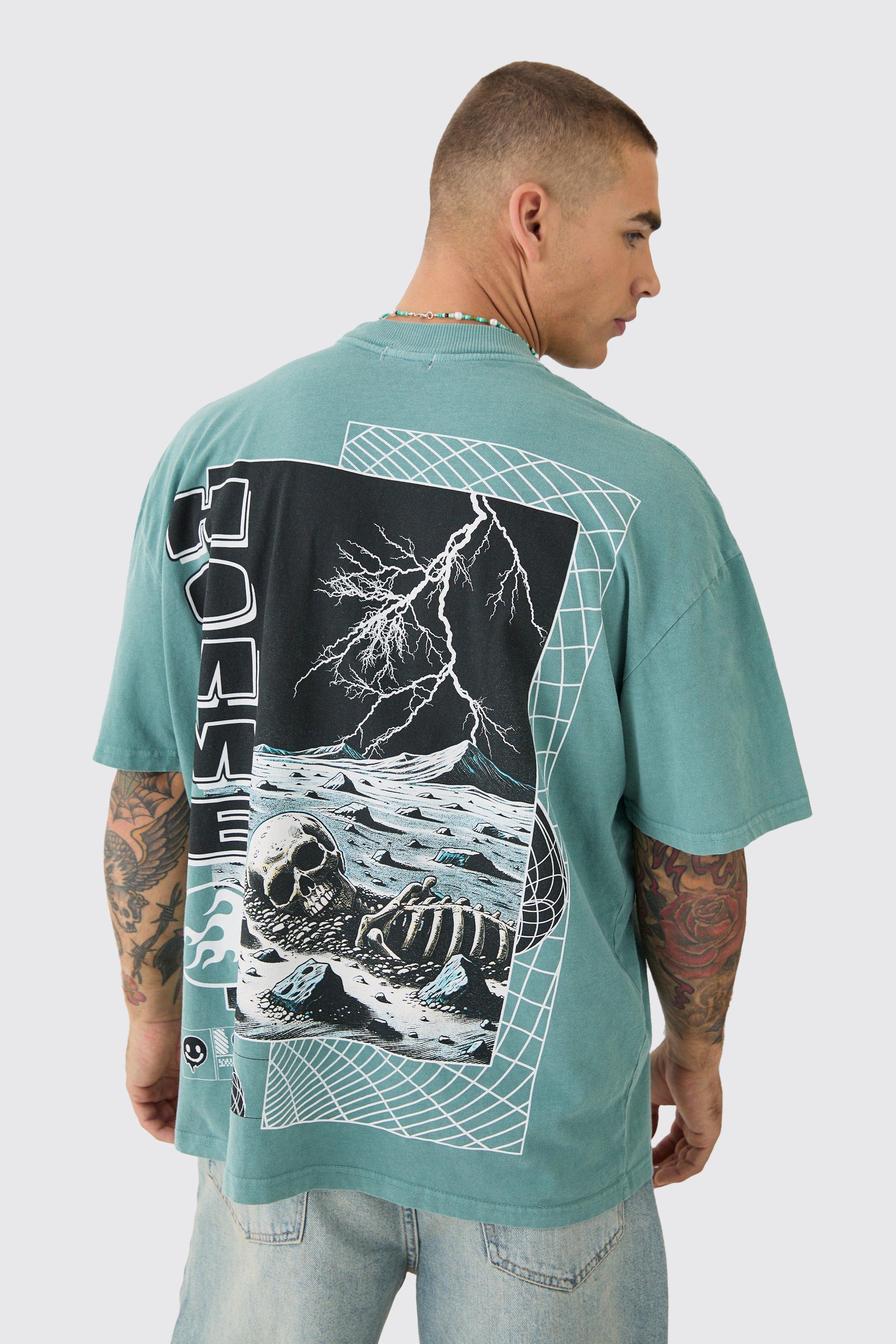 Image of Oversized Skeleton Space Graphic T-shirt, Verde