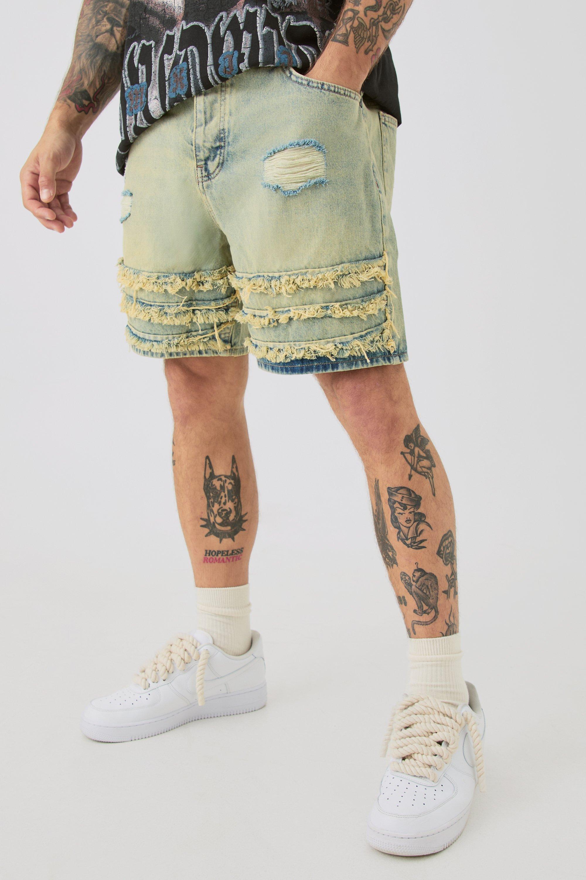 Image of Relaxed Rigid Distressed Denim Shorts In Light Blue, Azzurro