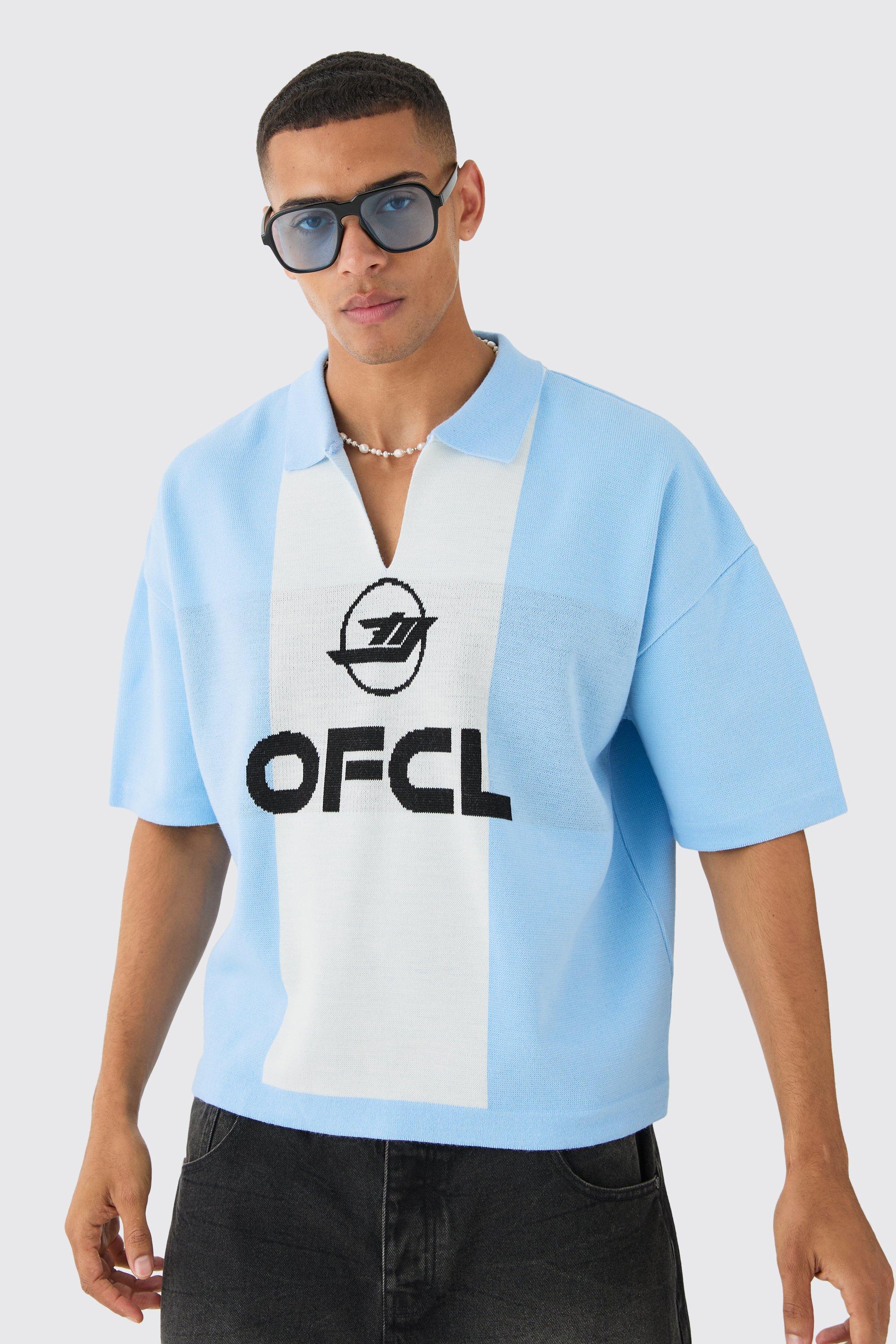 Top squadrato oversize in maglia da calcio, Azzurro