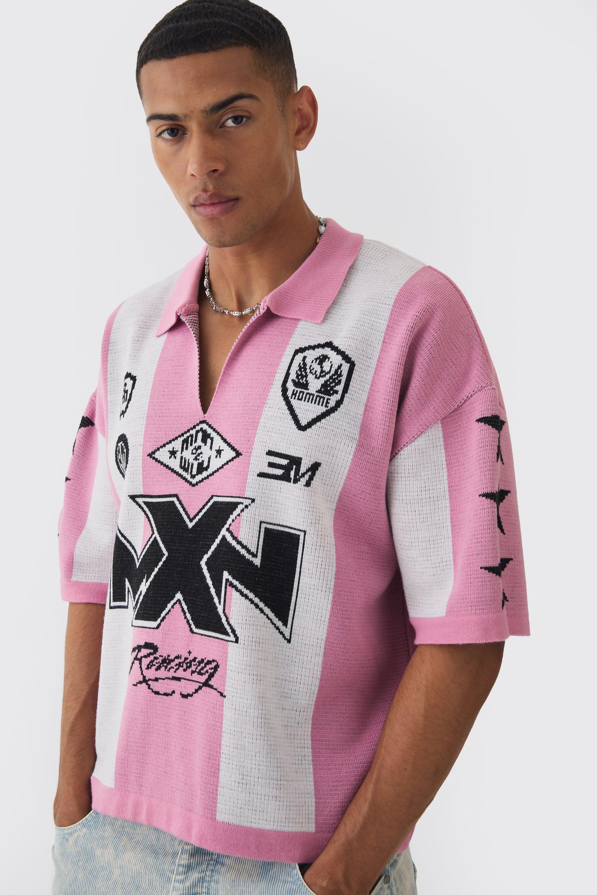 Top squadrato oversize in maglia da calcio, Pink