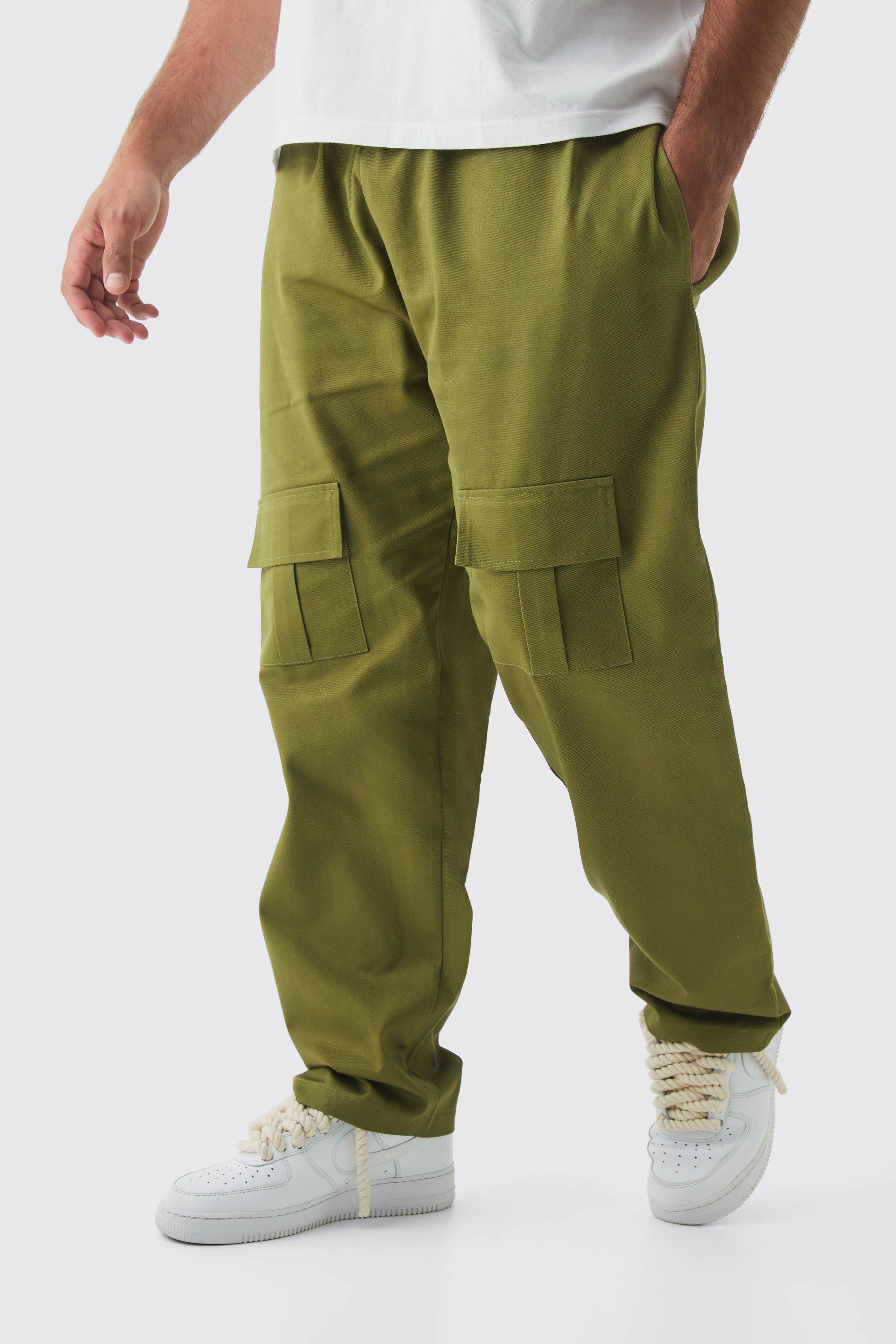 Plus Straight Fit Front Pocket Twill Overdyed Cargo Trouser, Verde