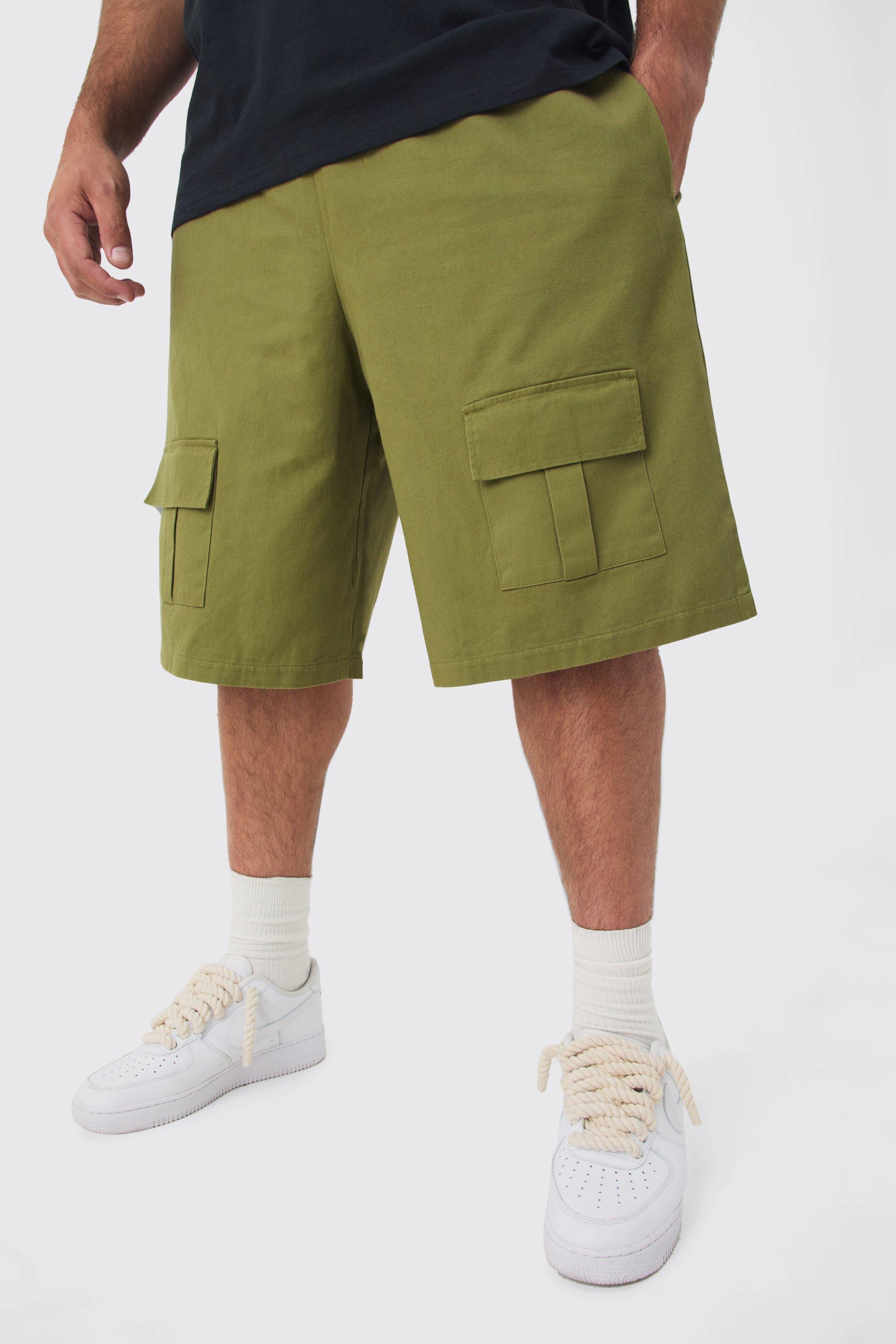 Pantaloni tuta Cargo Plus Size in twill sovratinto con tasche frontali, Verde