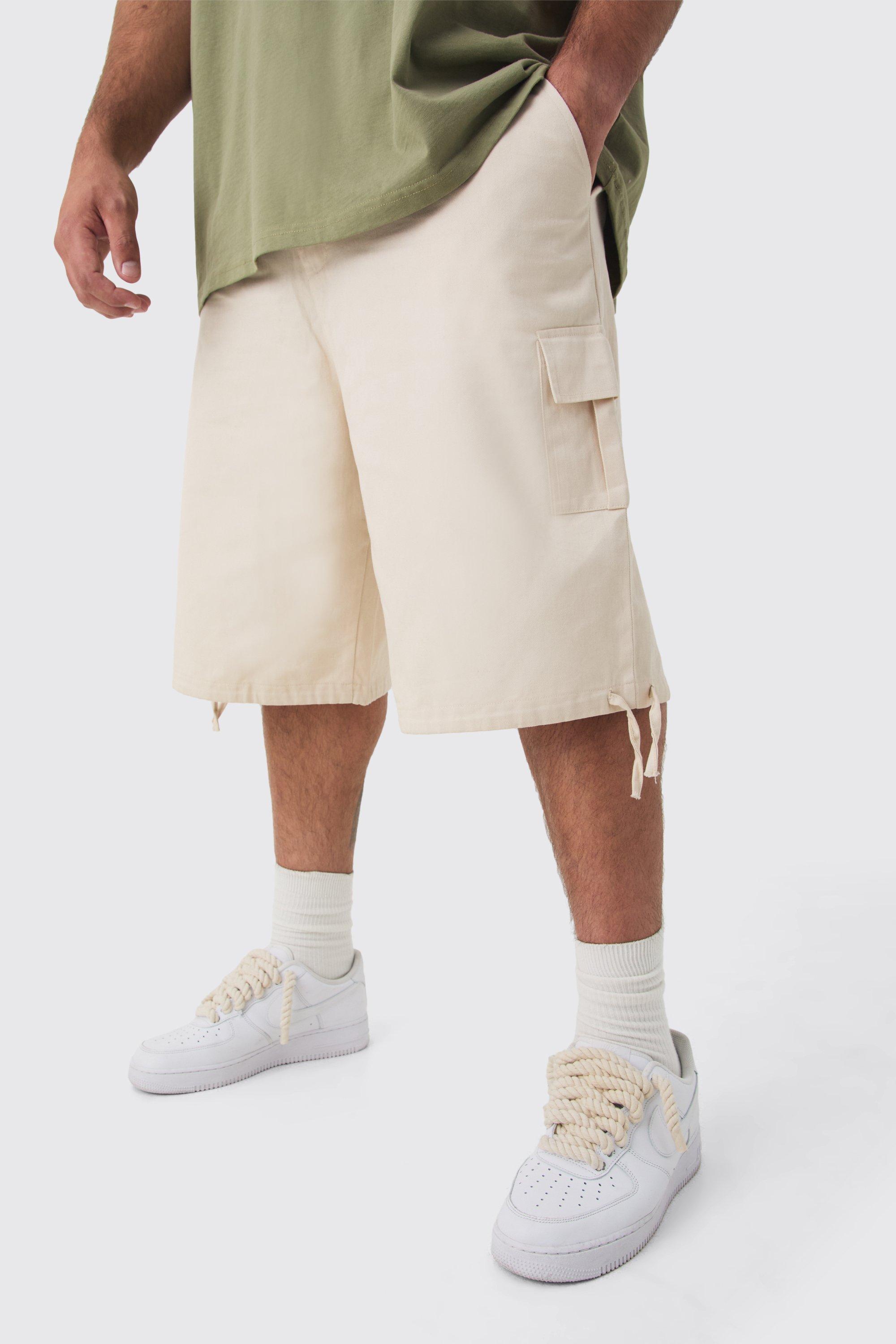 Plus Fixed Waistband Twill Cargo Jort, Beige