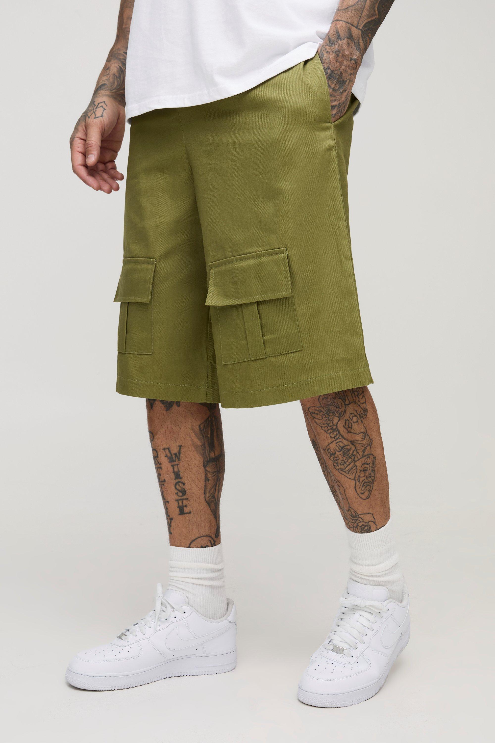 Pantaloni tuta Cargo Tall sovratinti in twill con tasche frontali, Verde