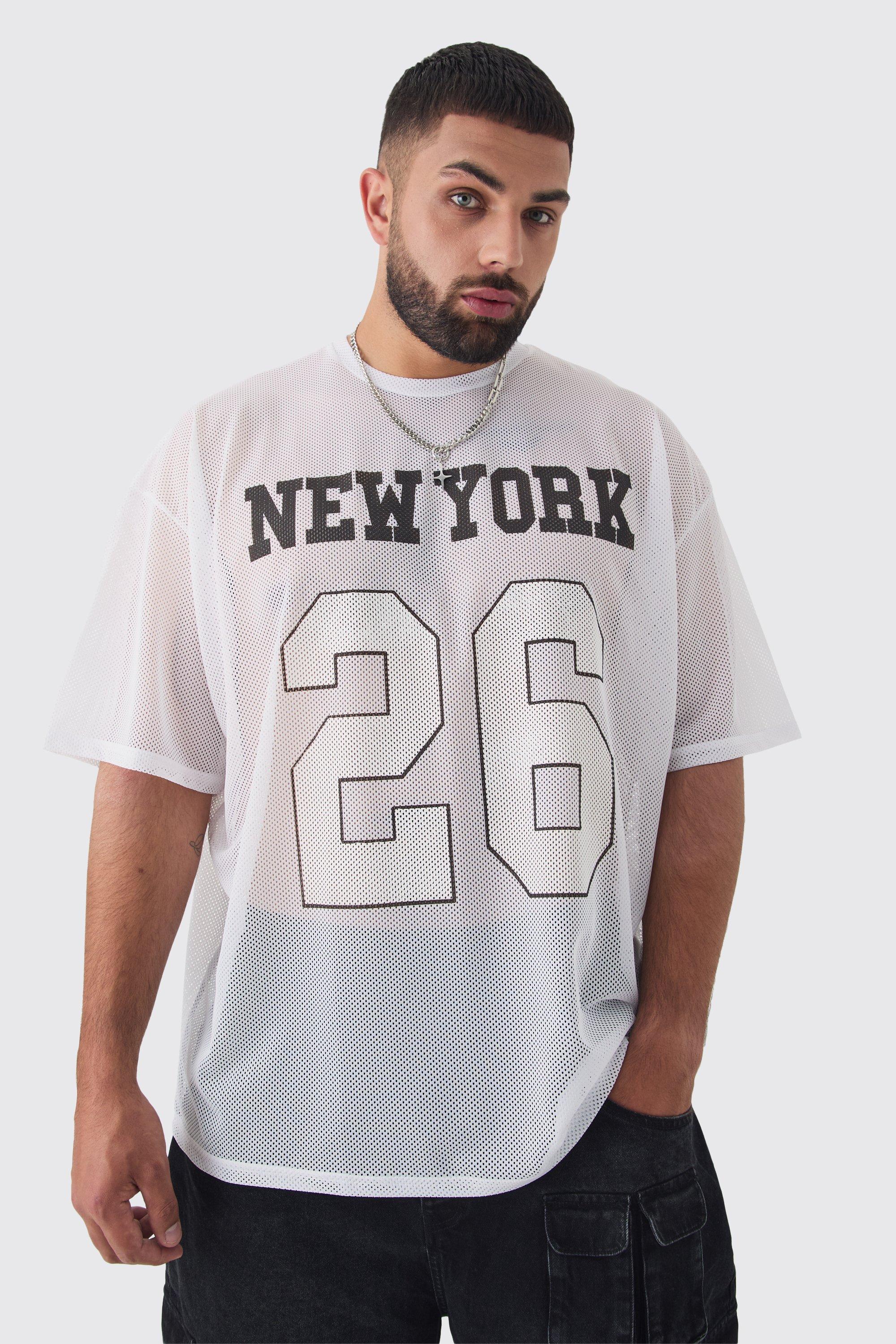 T-shirt da basket Plus Size in rete bianca con stampa New York, Bianco