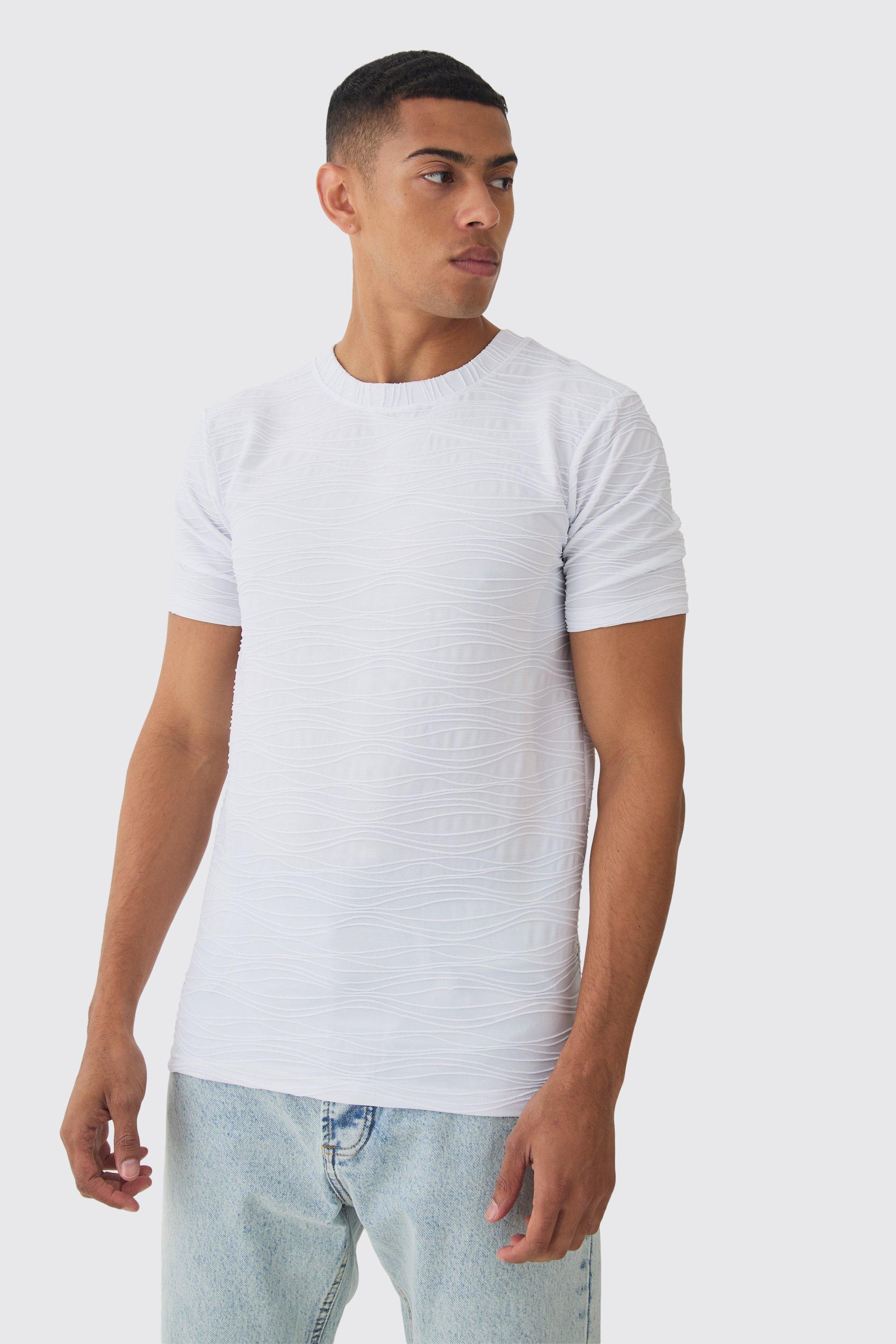 T-shirt Slim Fit con trama, Bianco