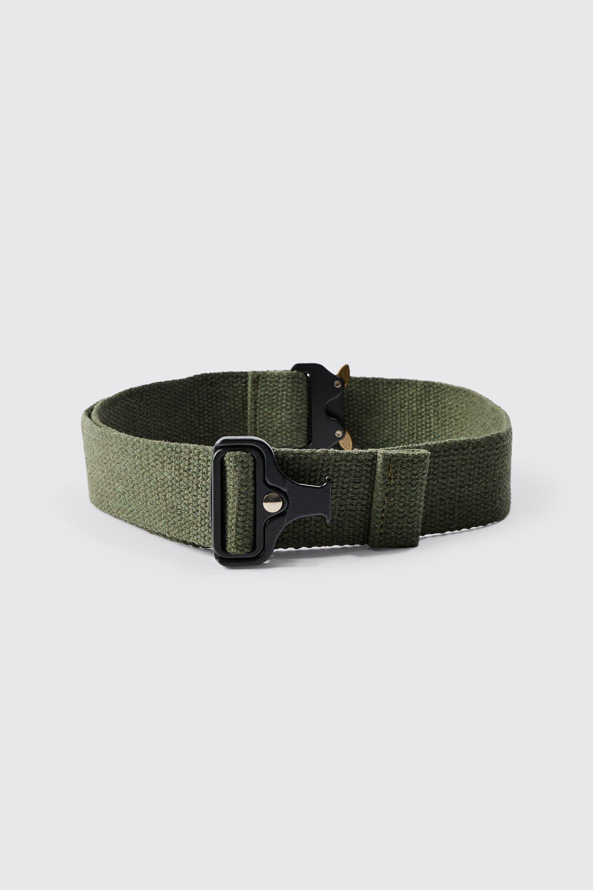 Mens Green Buckle Detail Belt In Khaki, Green