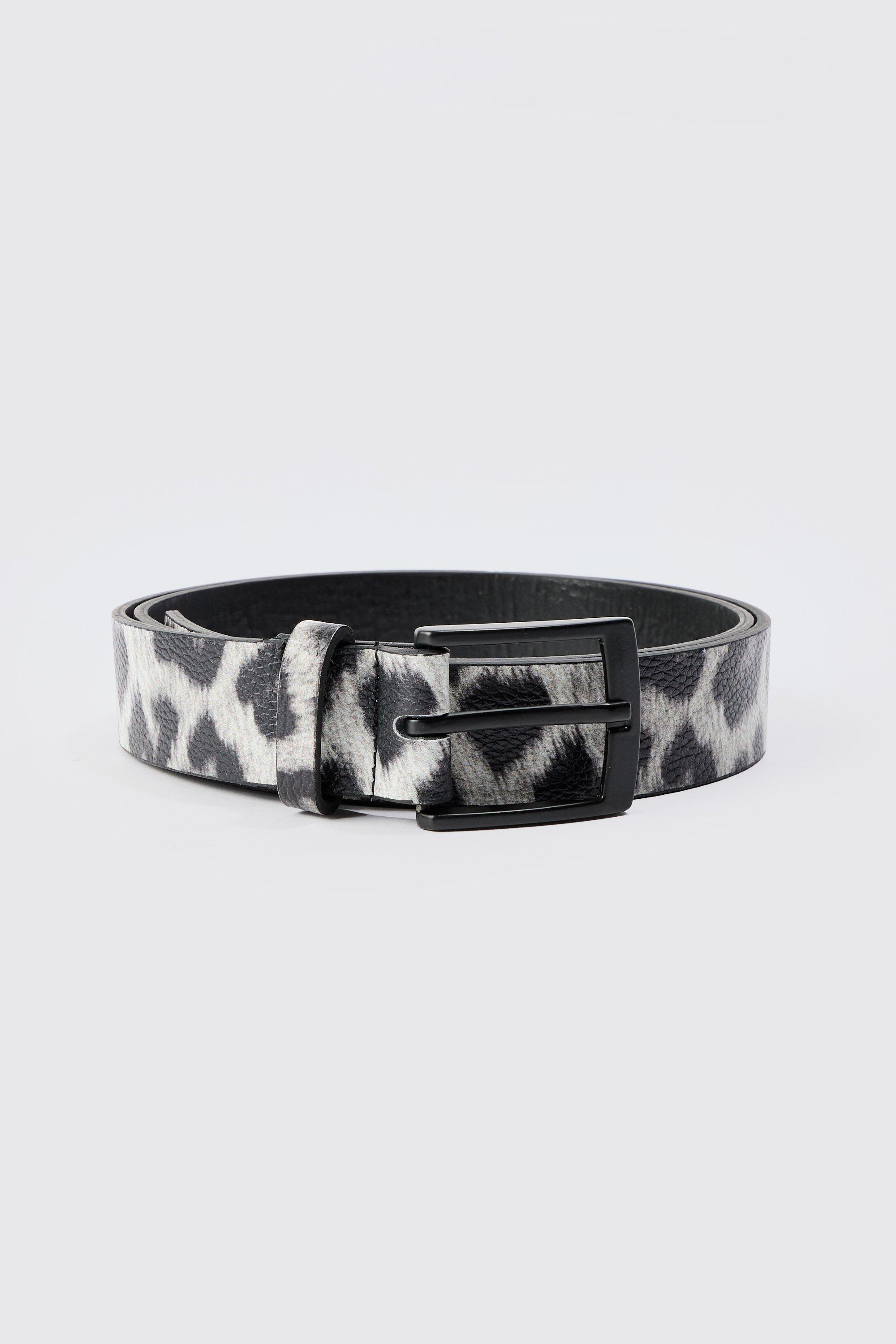 Mens Leopard Print Belt In Grey, Grey