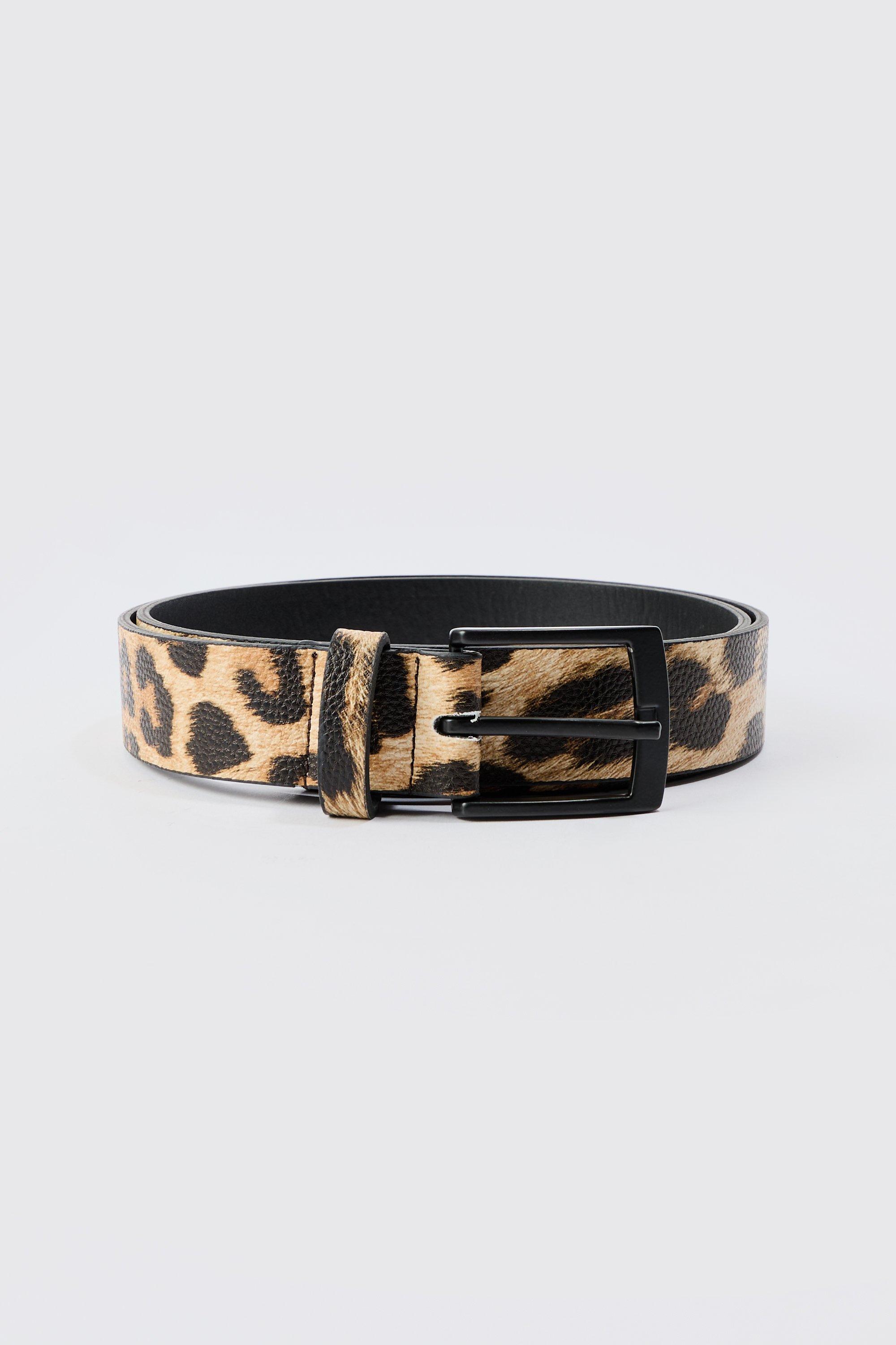 Mens Leopard Print Belt In Brown, Brown