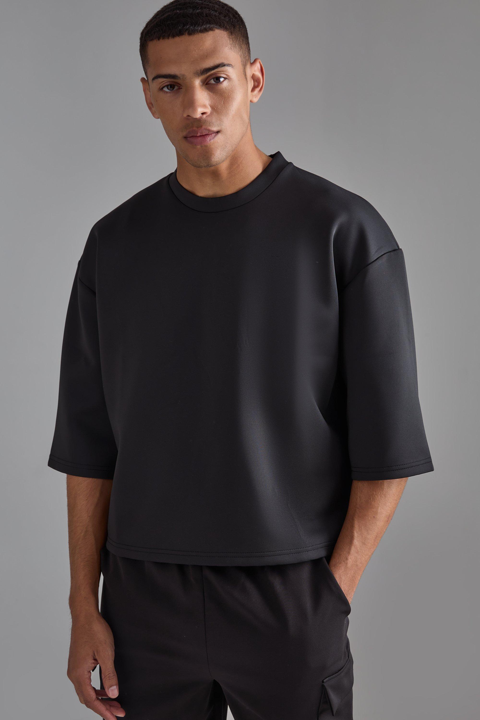 Mens Black Oversized Extra Boxy Half Sleeve Scuba T-shirt, Black