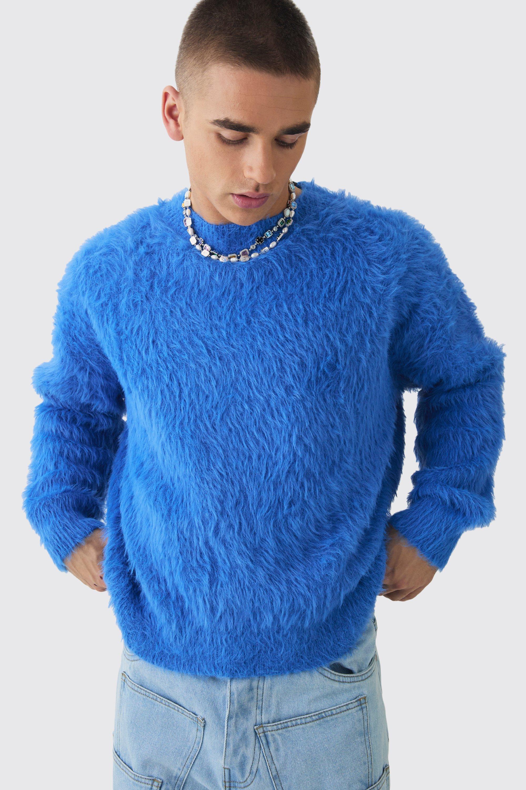 Maglione squadrato oversize in maglia super morbida, Azzurro