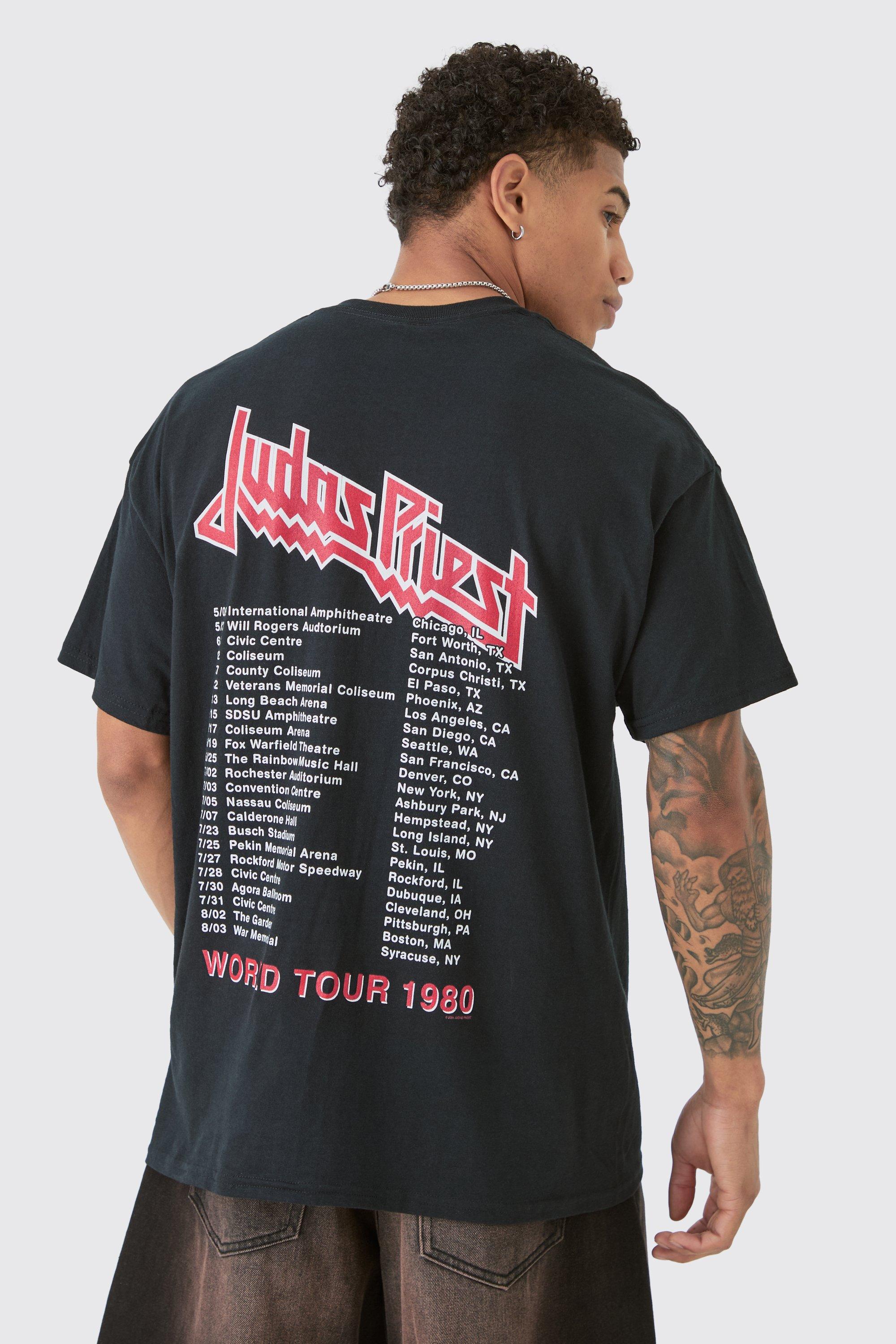 Mens Black Oversized Judas Priest Band Tour License T-shirt, Black