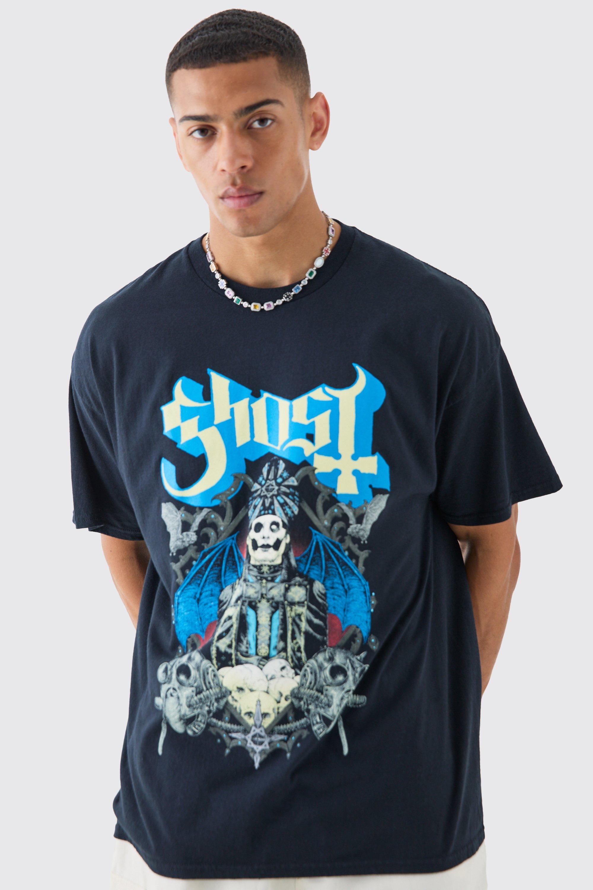 Mens Black Oversized Ghost Band License T-shirt, Black