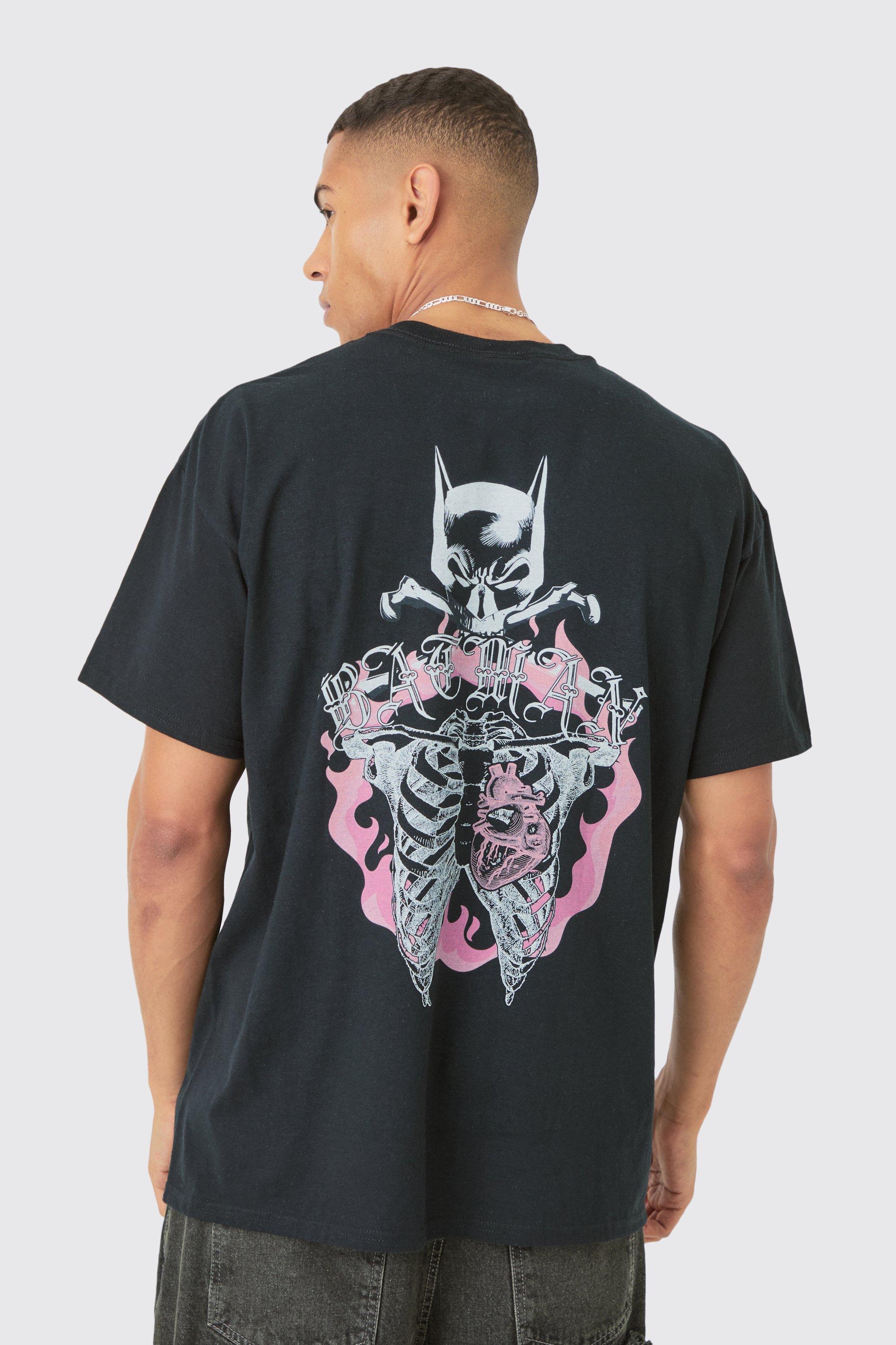 Mens Black Oversized Batman Gothic Skeleton License T-shirt, Black