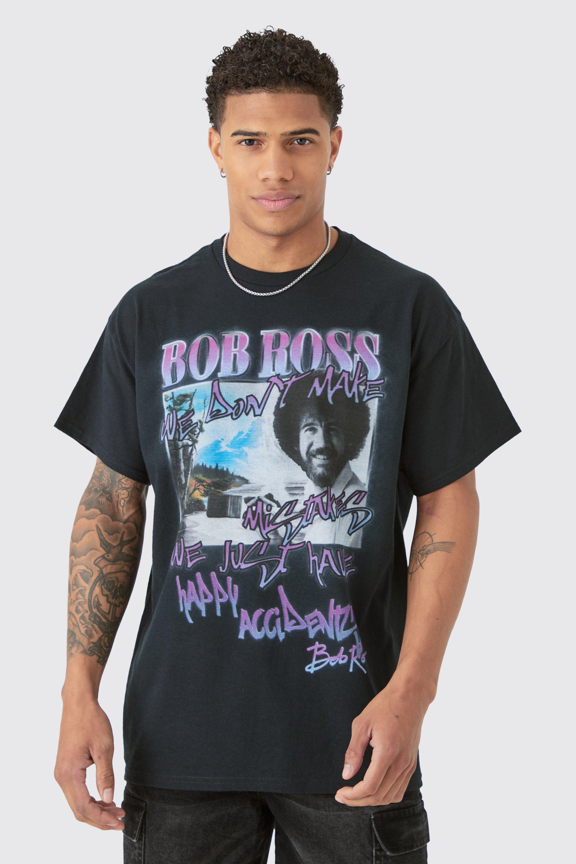 Mens Black Oversized Bob Ross License T-shirt, Black