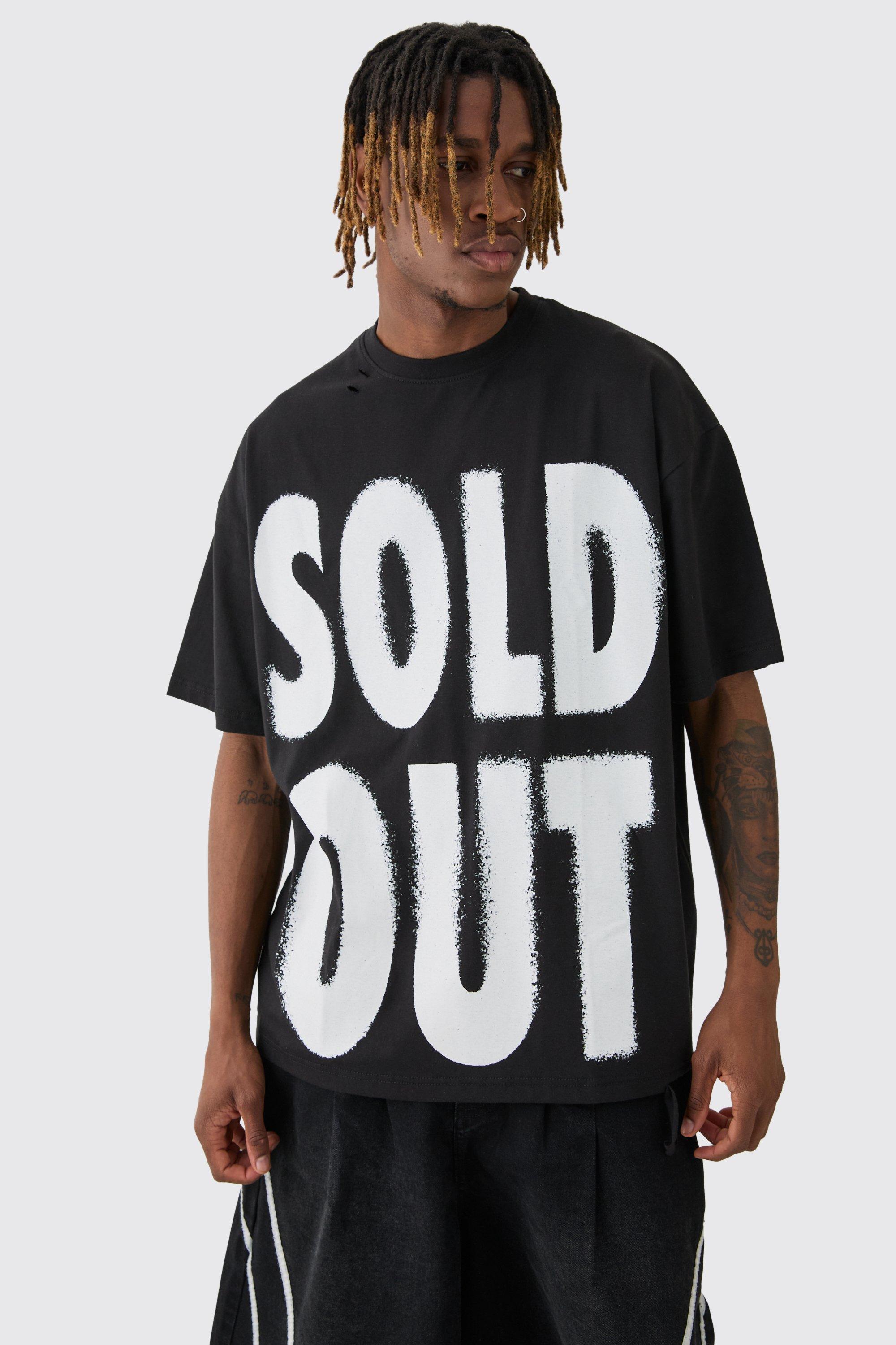 Mens Black Tall Oversized Sold Out Print T-shirt, Black