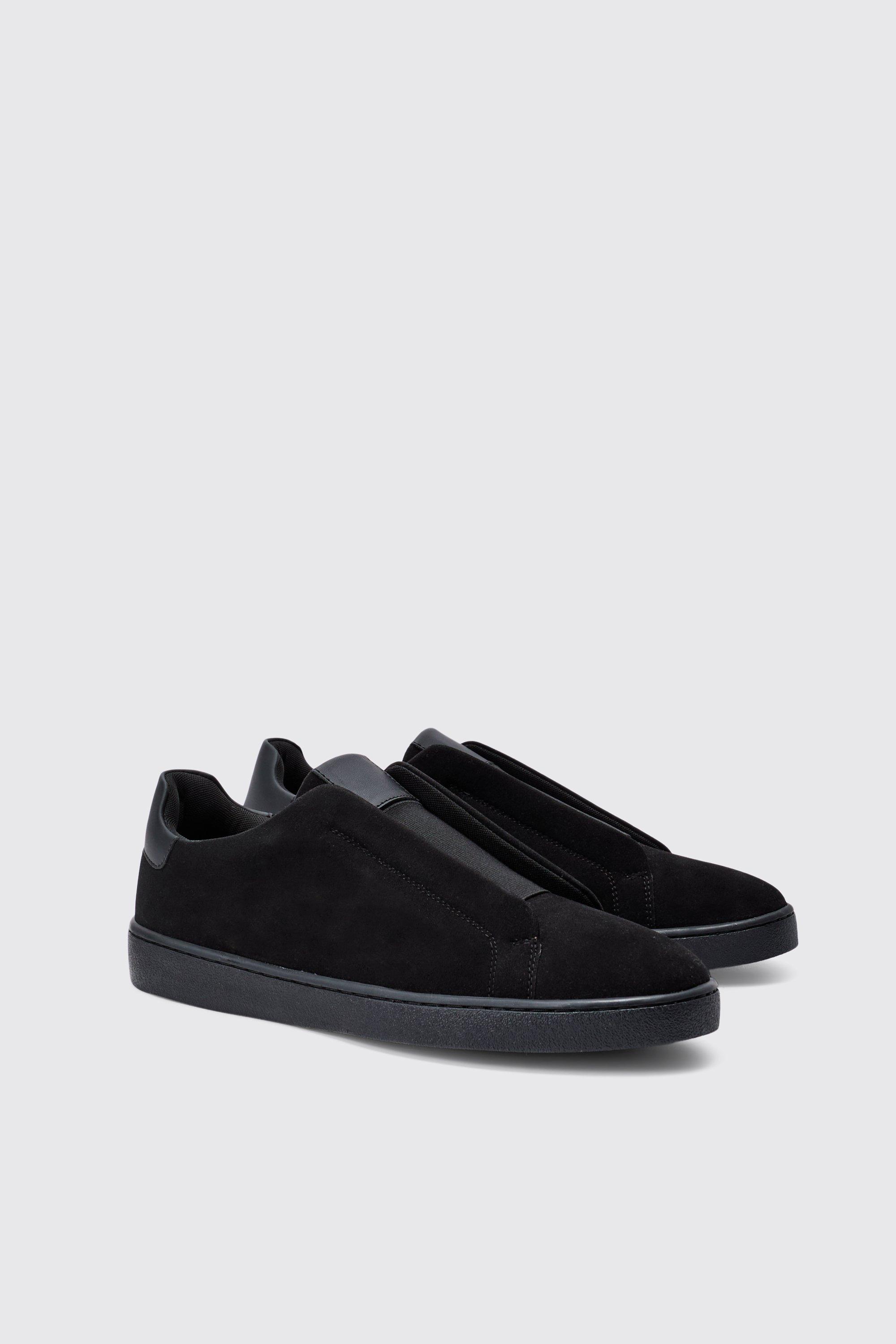 Mens Faux Suede Trainer In Black, Black