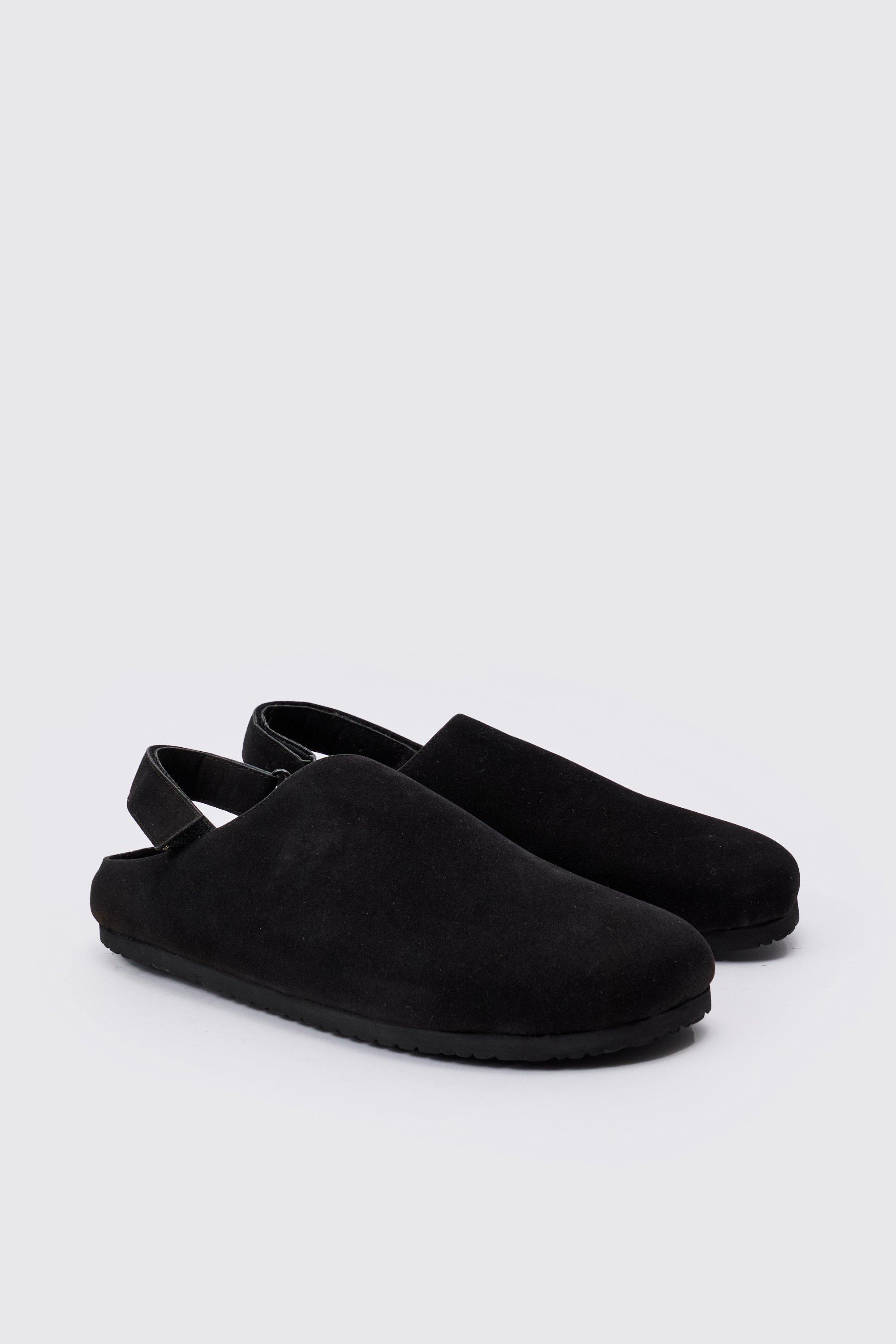 Mens Faux Suede Sling Back Mule In Black, Black