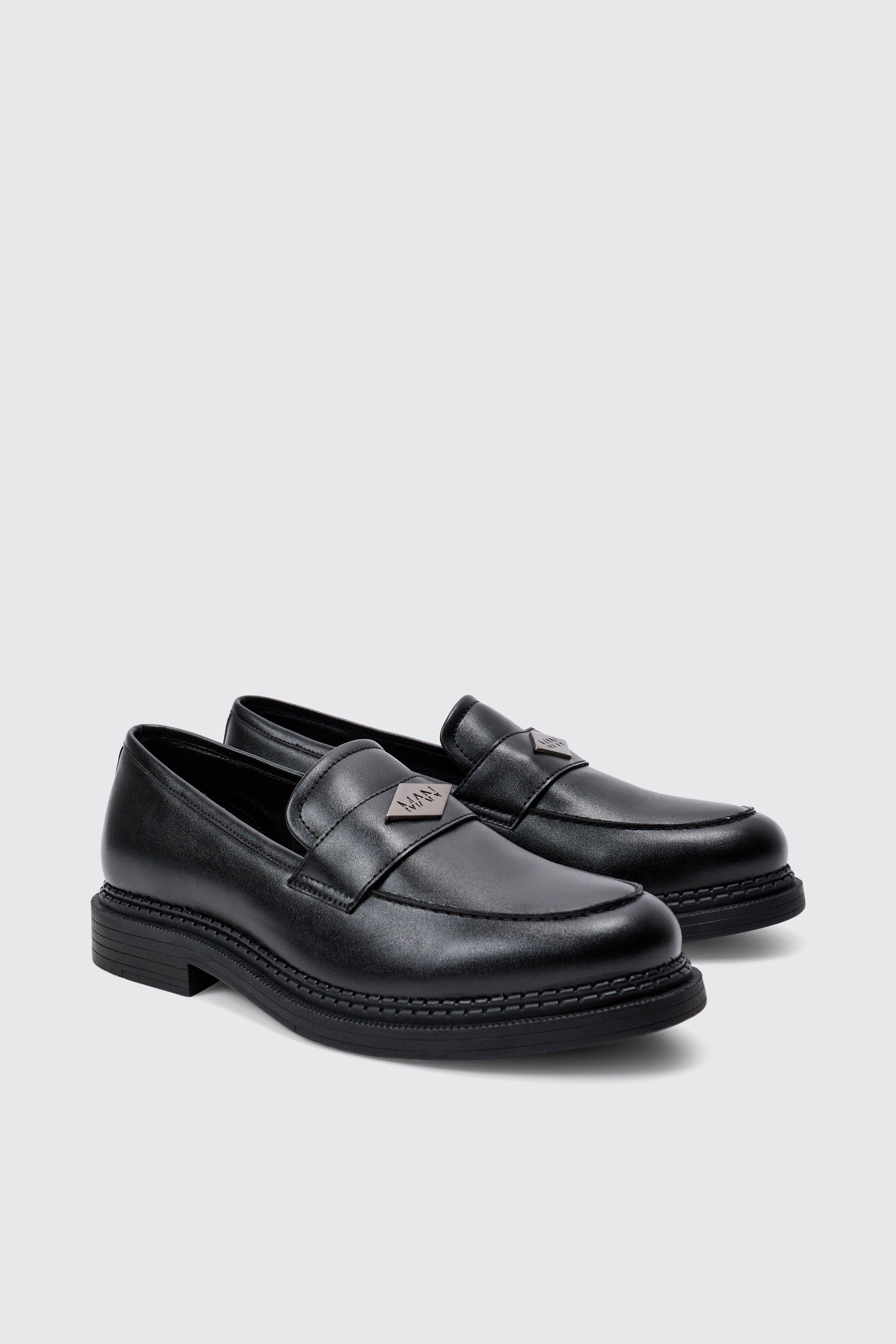 Mens Slip On Loafer With Man Branding In Black, Black