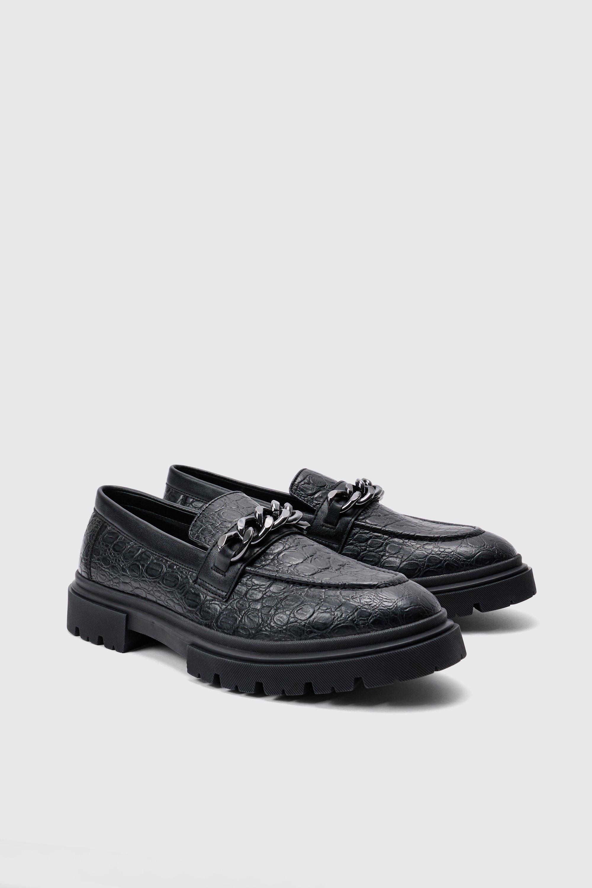 Mens Pu Loafer With Chunky Chain Detail In Black, Black