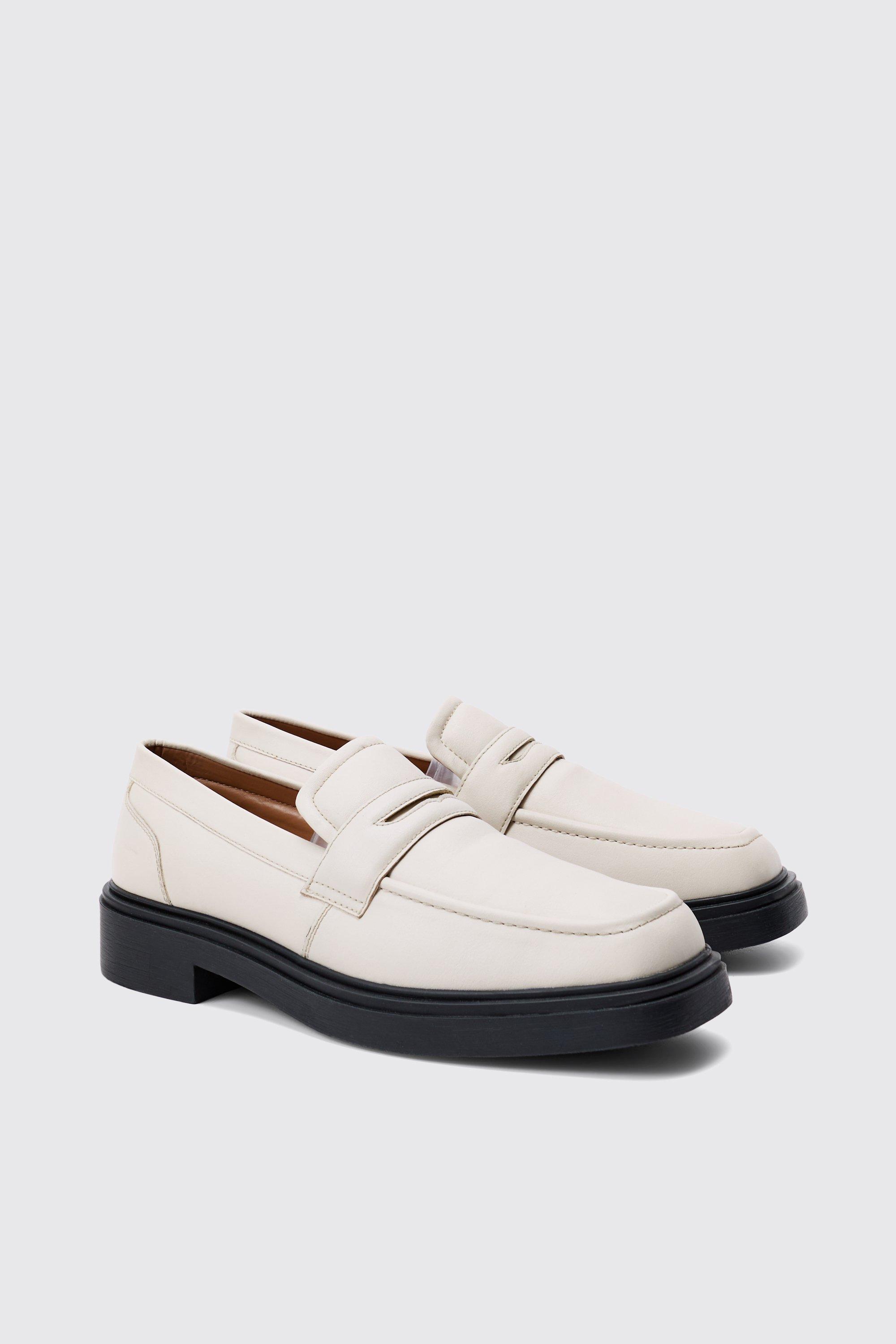 Mens Cream Padded Pu Loafer In Ecru, Cream